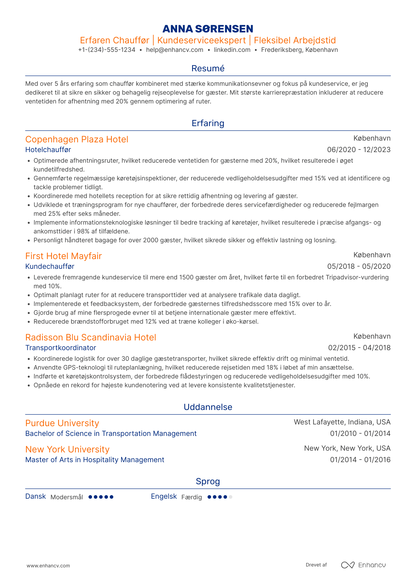 CV til Hotelchauffør Resume Example