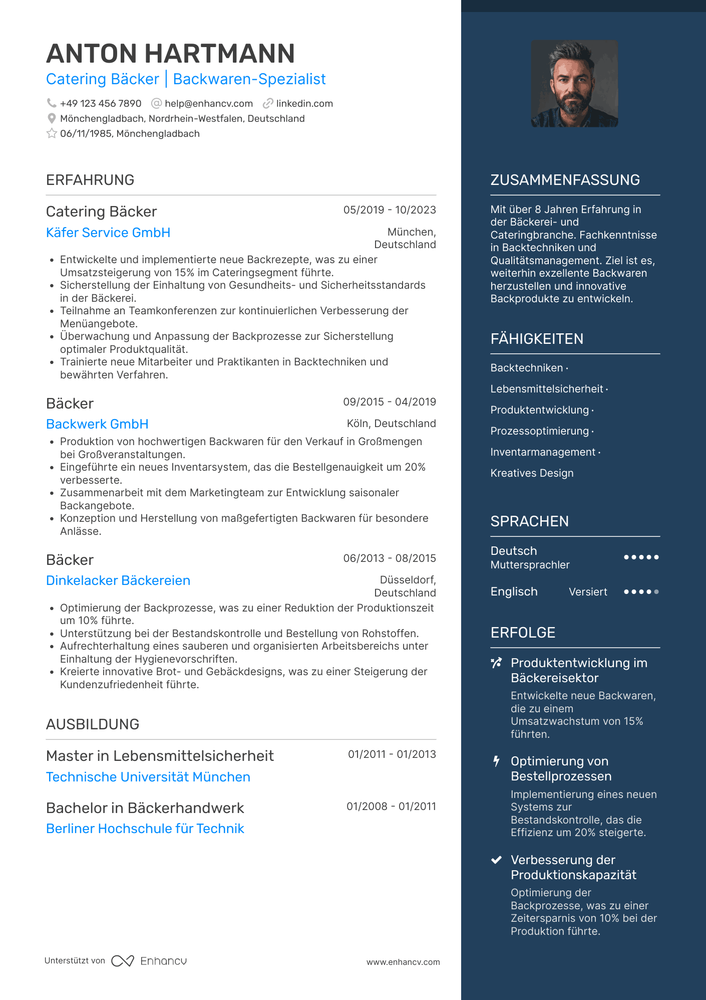 Lebenslauf in Catering Bäcker Resume Example