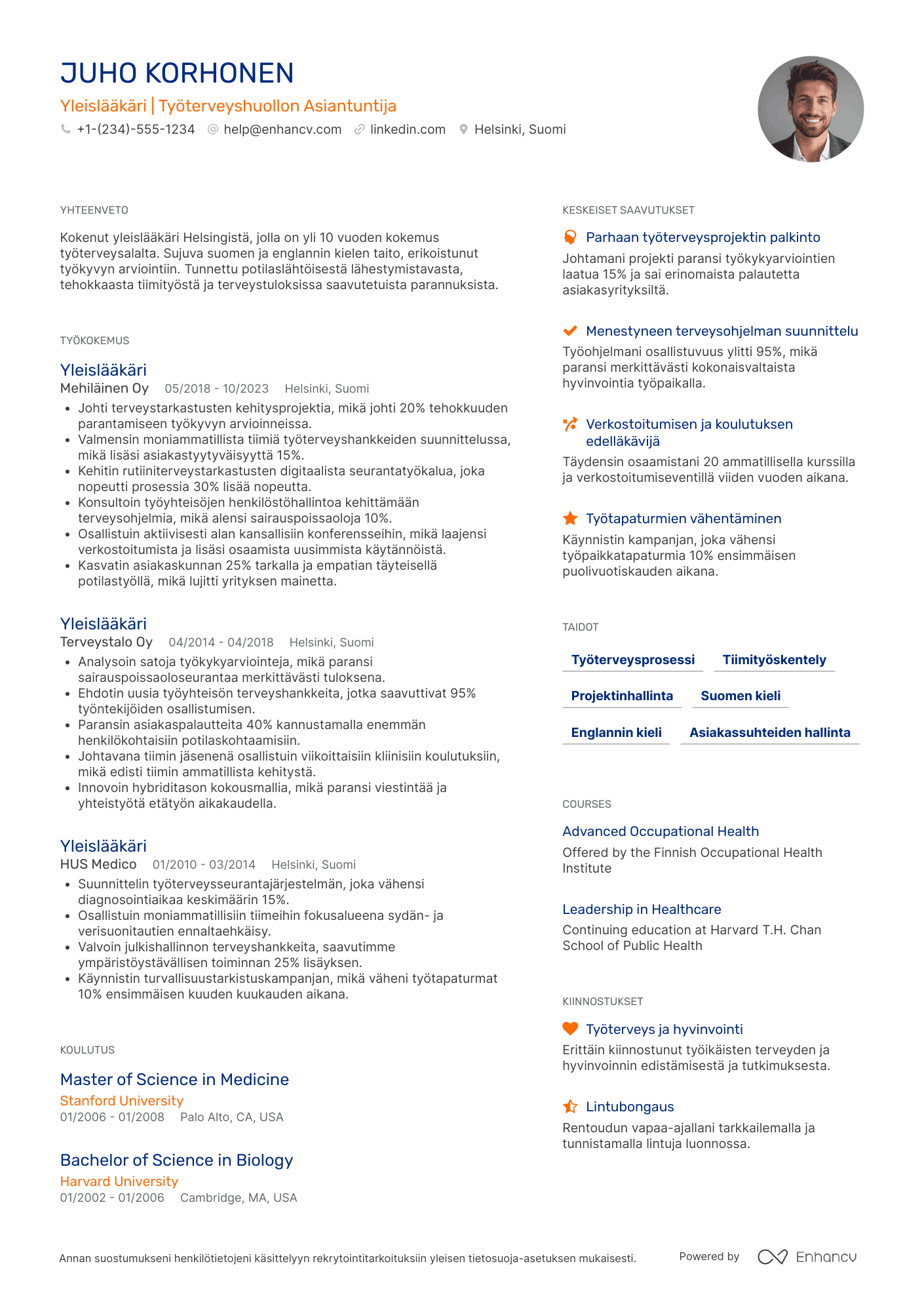 Ansioluettelo Yleislääkäri Työterveys Resume Example