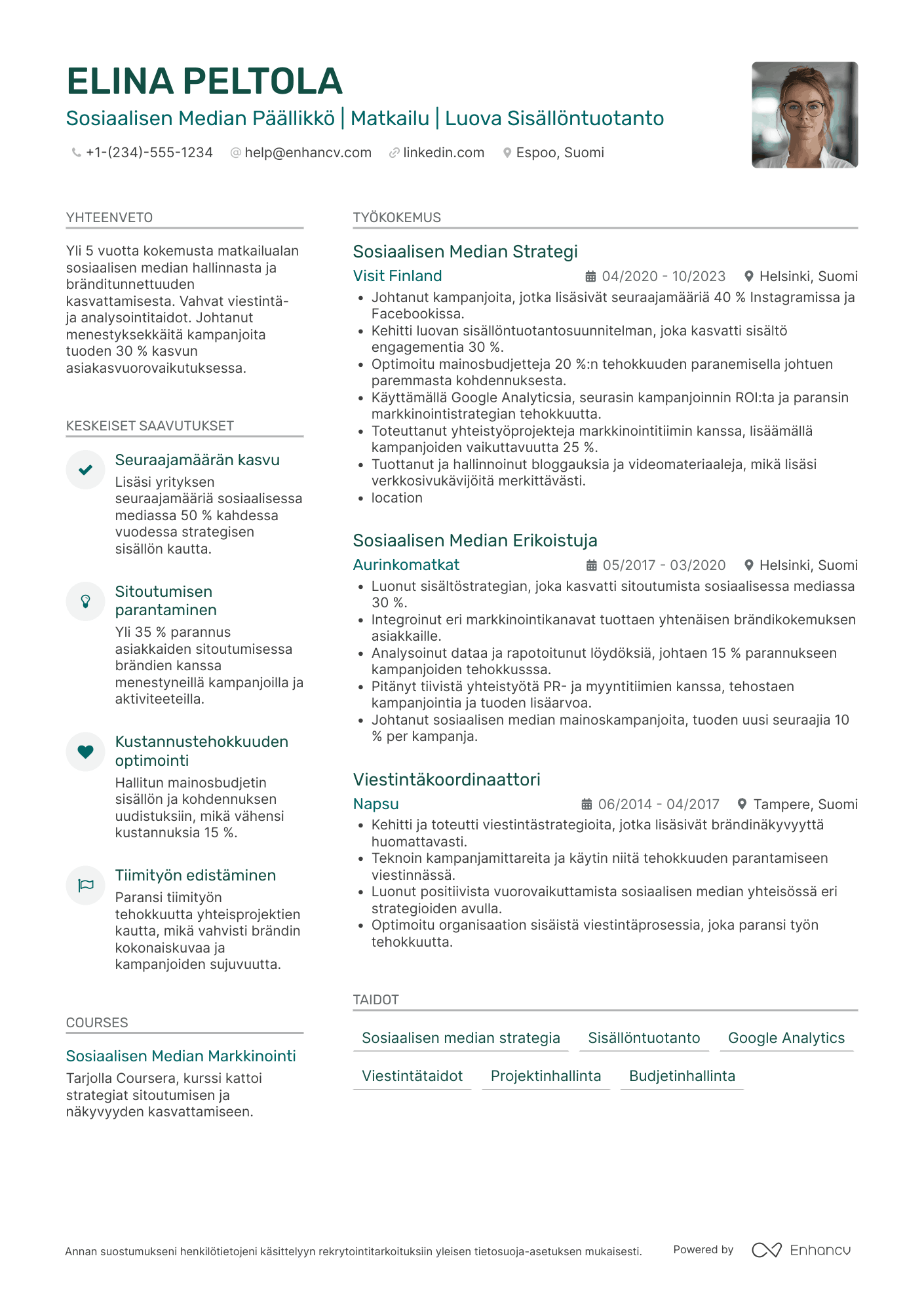 Ansioluettelo Matkailualan sosiaalisen median päällikkö Resume Example
