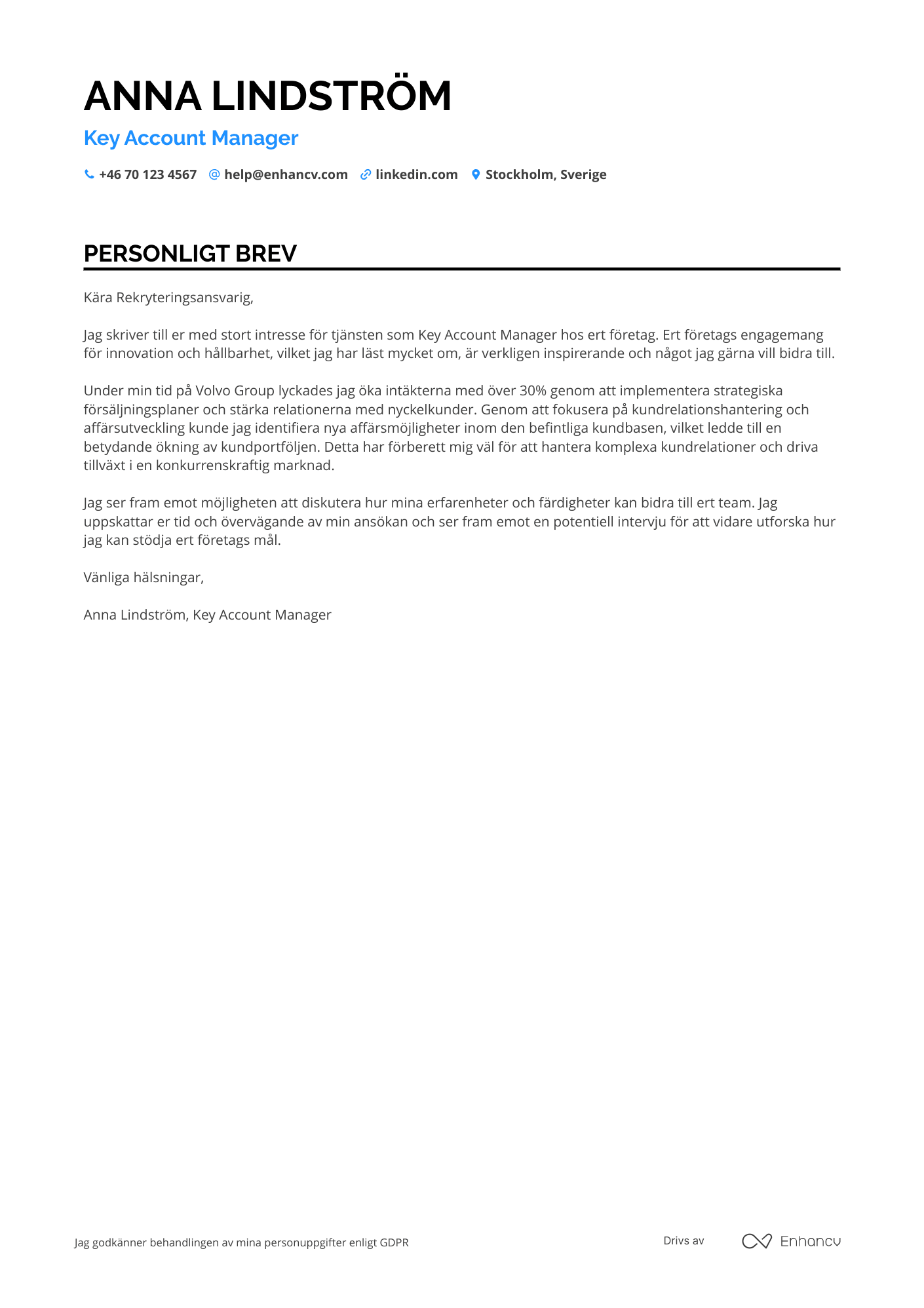 Personligt brev för Key Account Manager Resume Example