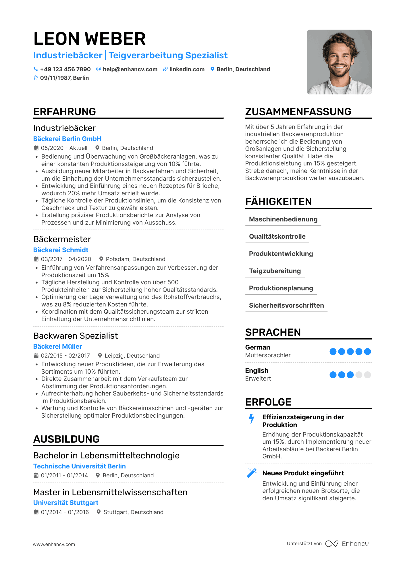 Lebenslauf in Industriebäcker Resume Example