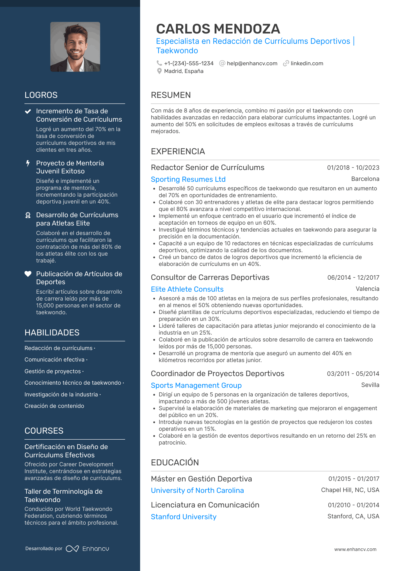 Ejemplo de currículum deportivo de taekwondo Resume Example