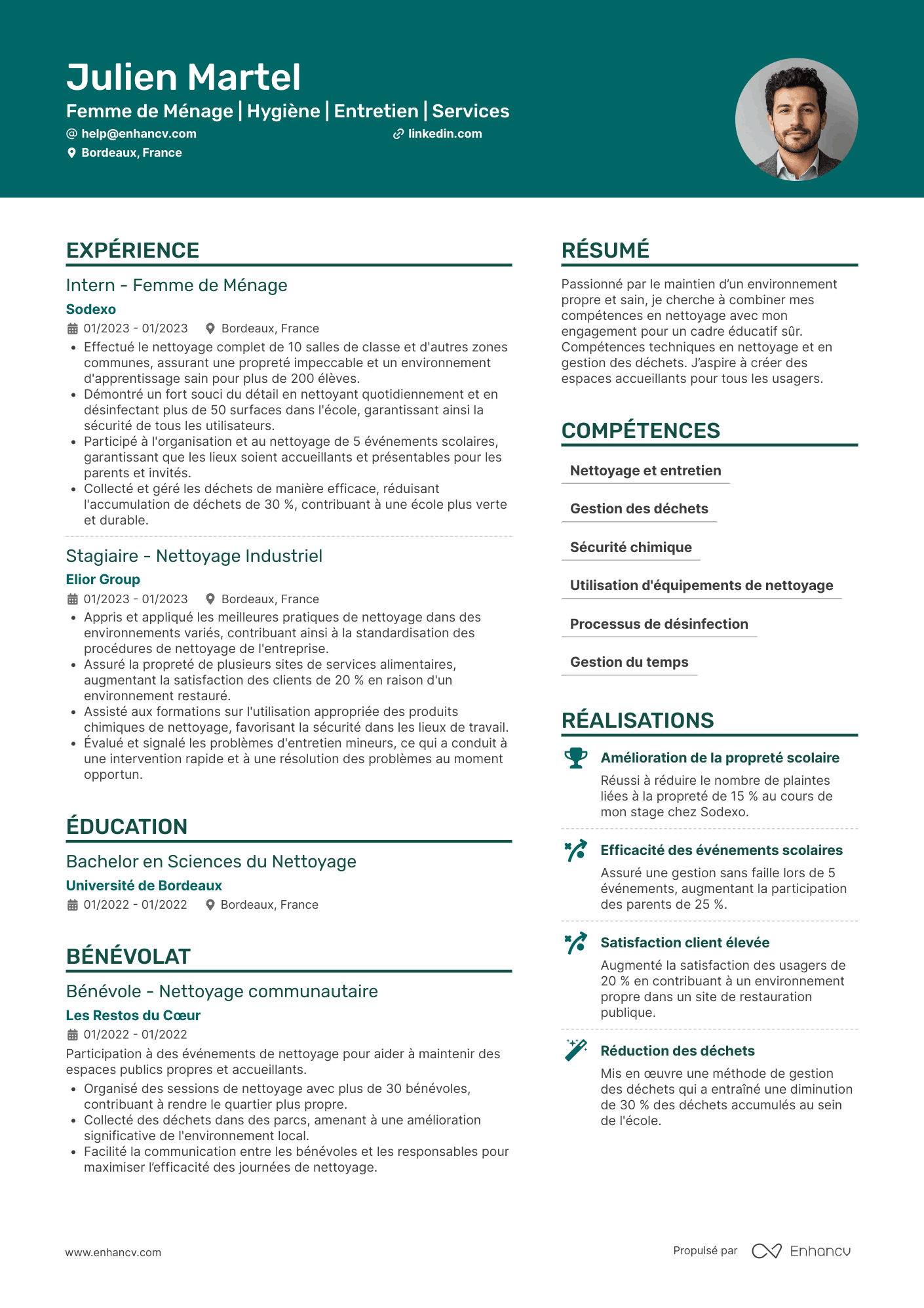 Femme de ménage dans une école Resume Example