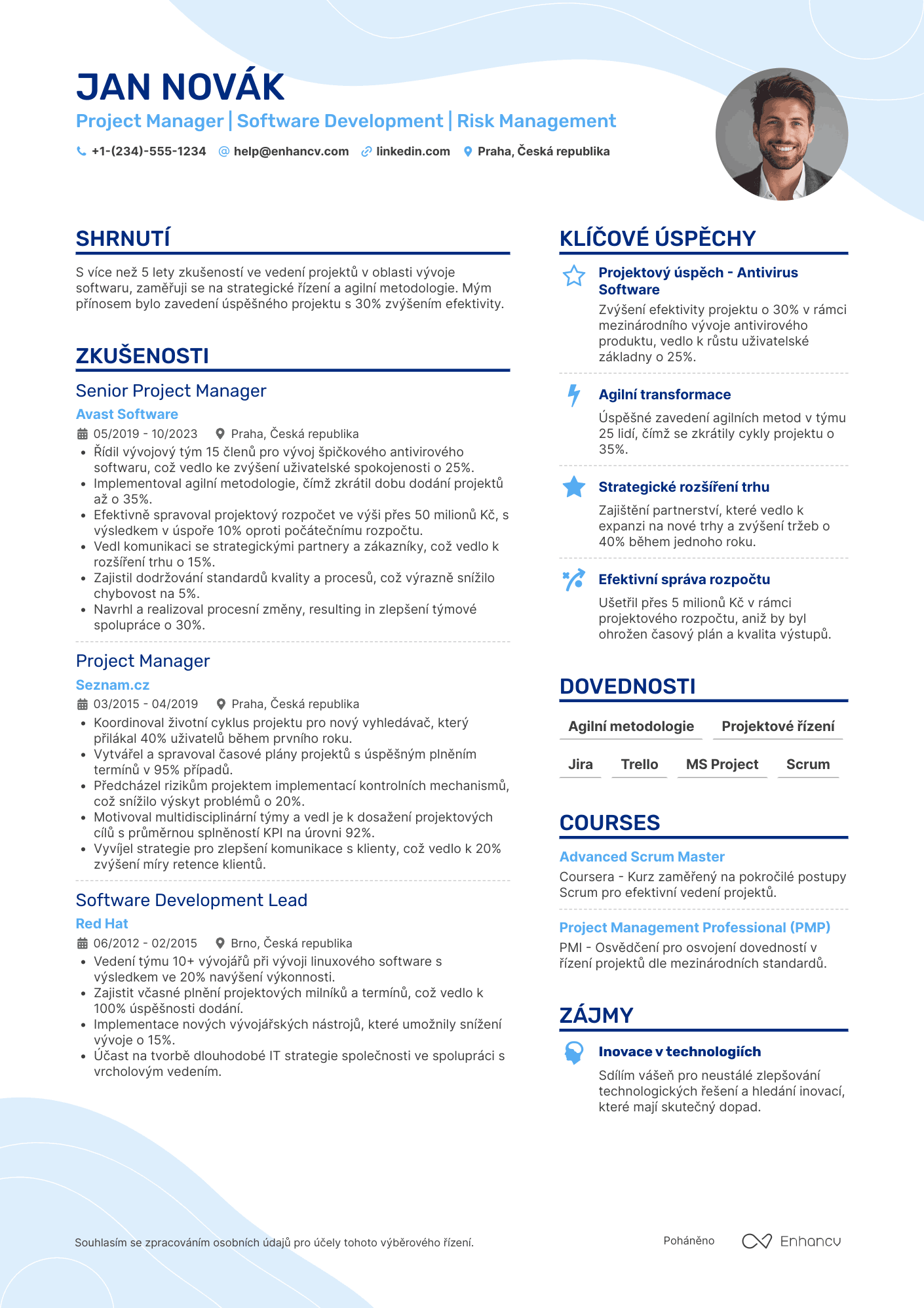 Životopis pro Vedoucí projektu vývoje softwaru Resume Example