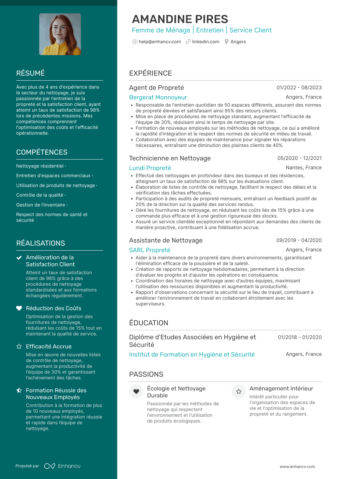 Femme de ménage sans expérience Resume Example