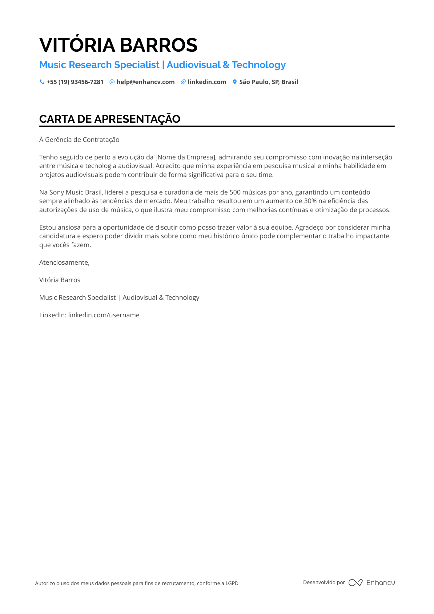 Músico de Estúdio Resume Example