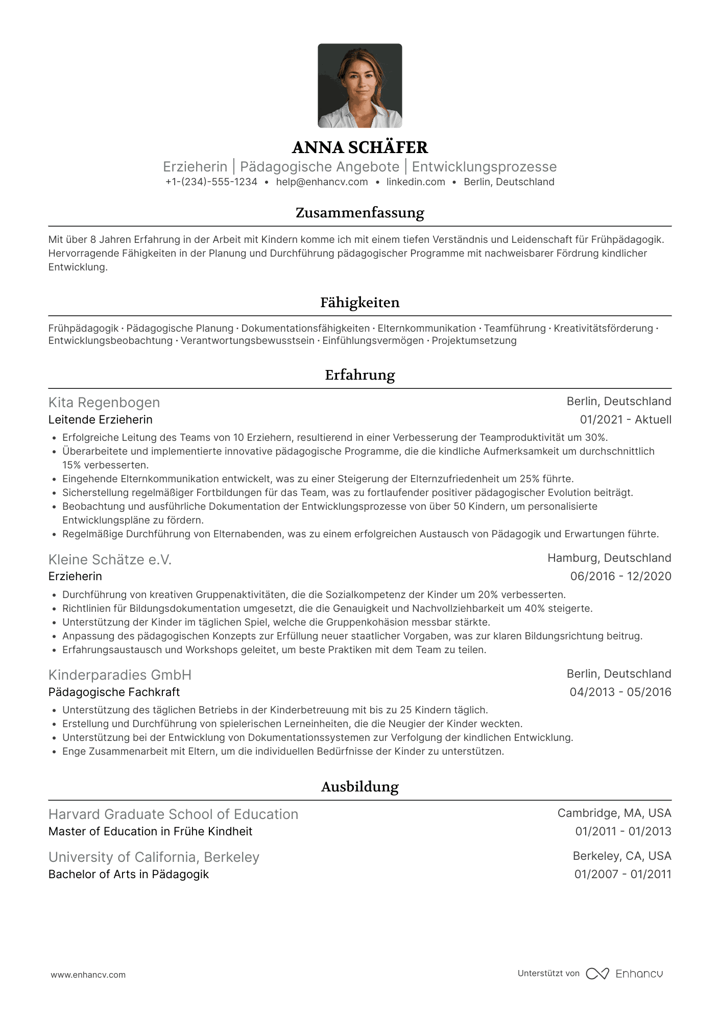 Lebenslauf Erzieherin Muster Resume Example