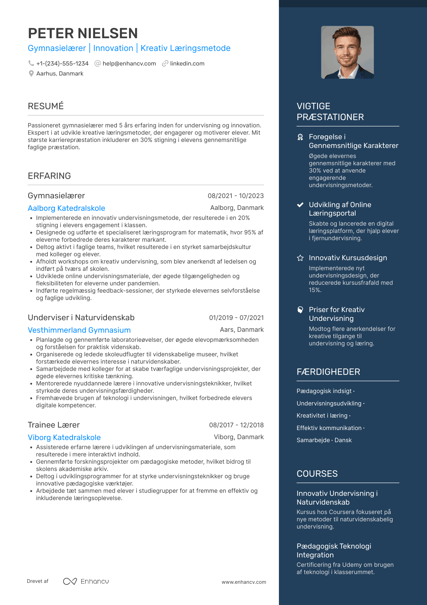 CV til Nyuddannet gymnasielærer Resume Example