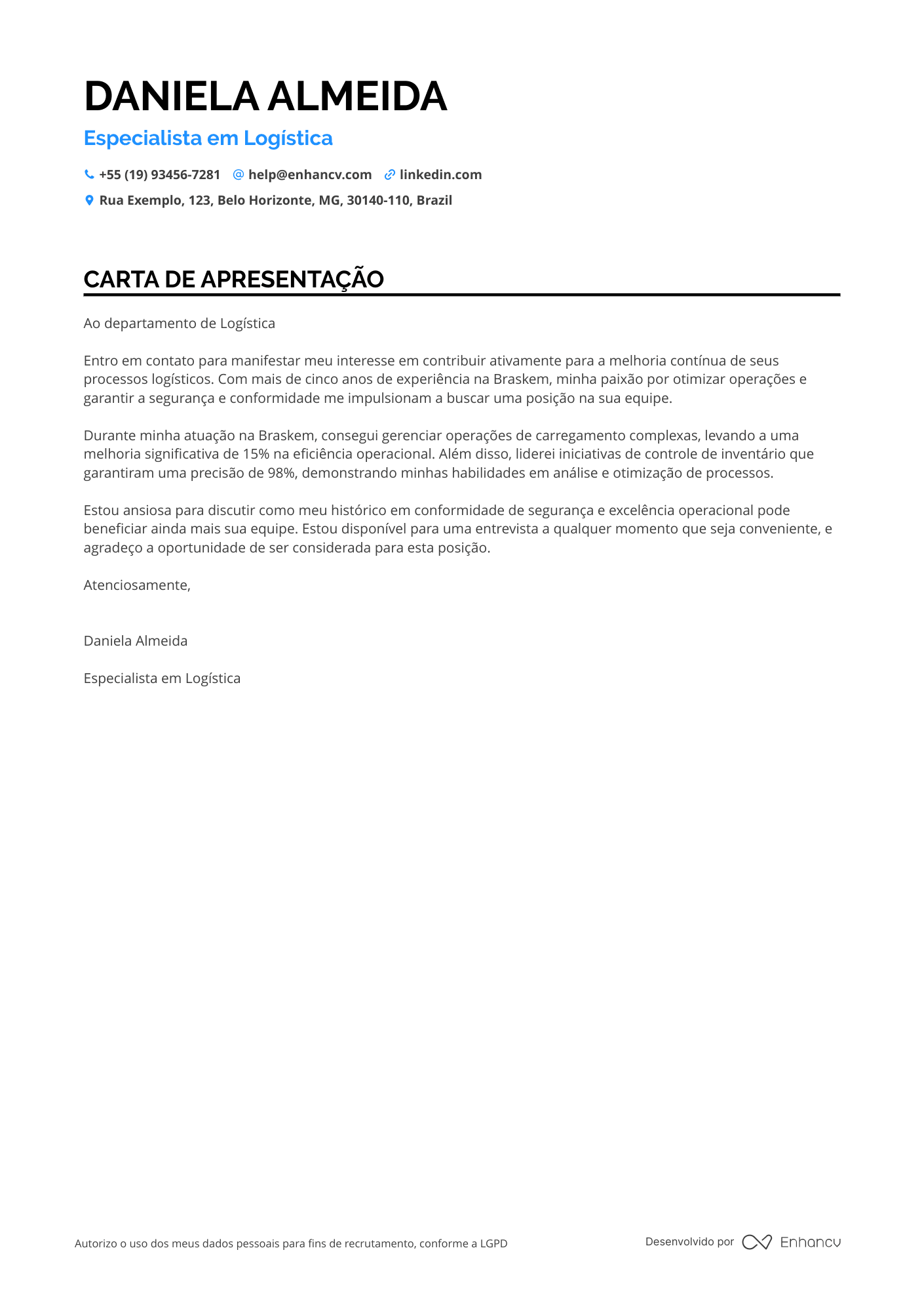 Operador de Empilhadeira de Produção Resume Example