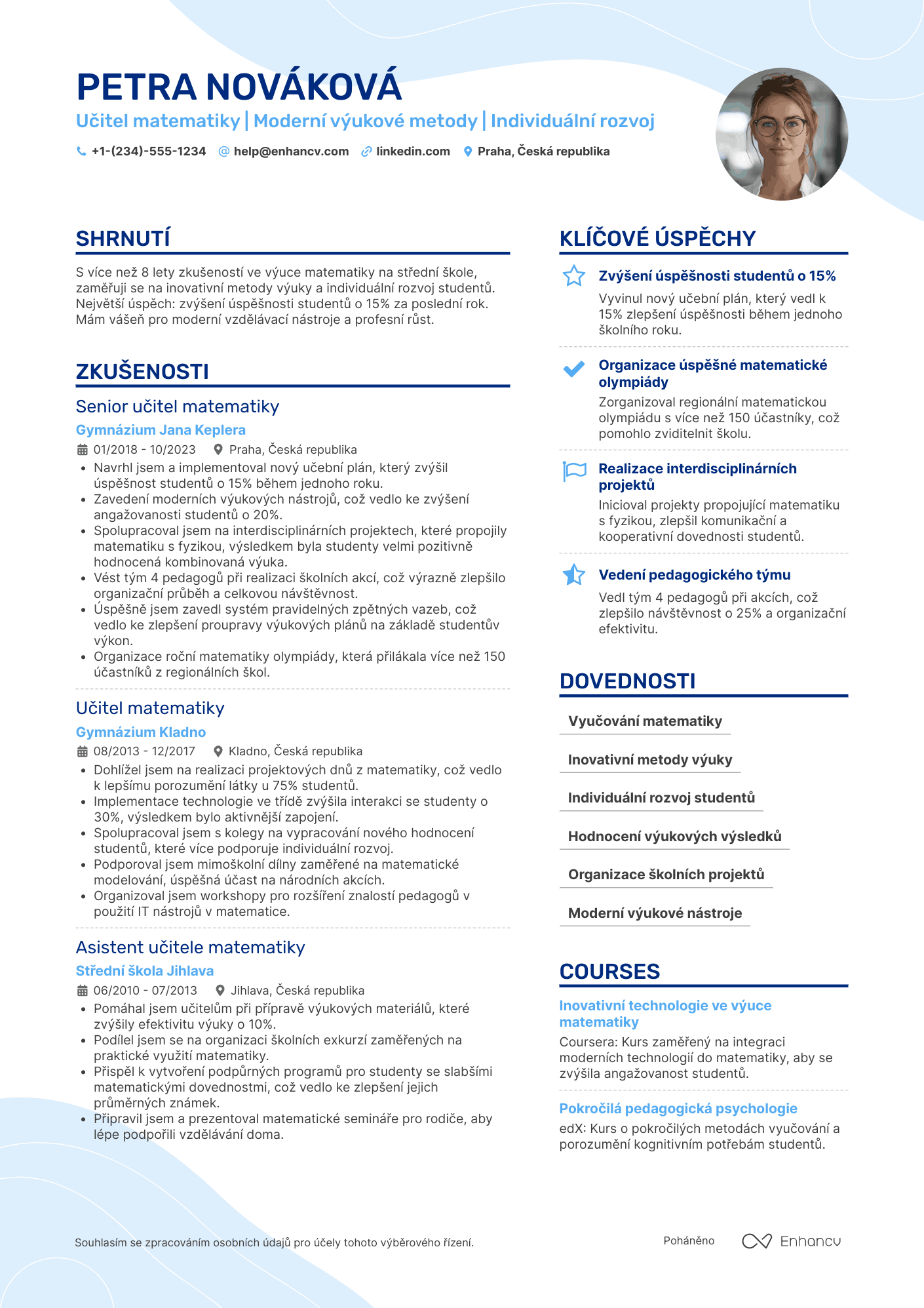 Životopis pro Učitel matematiky Resume Example