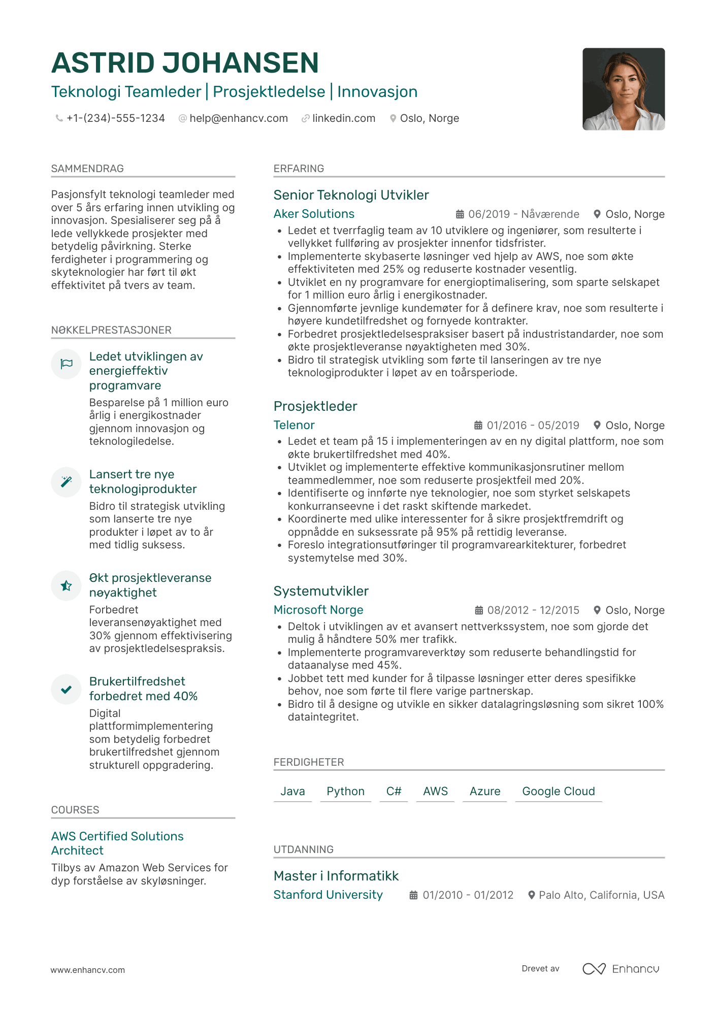 CV for Teknologi teamleder Resume Example