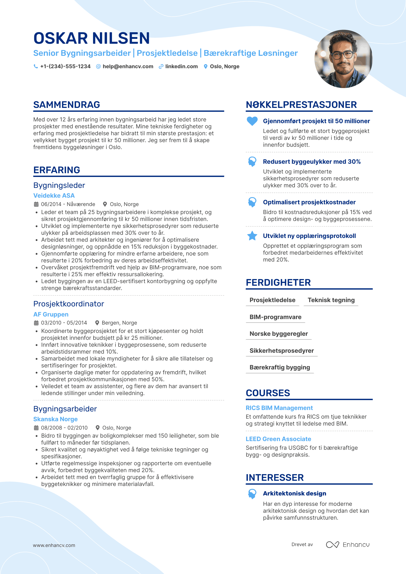 CV for Senior Bygningsarbeider Resume Example