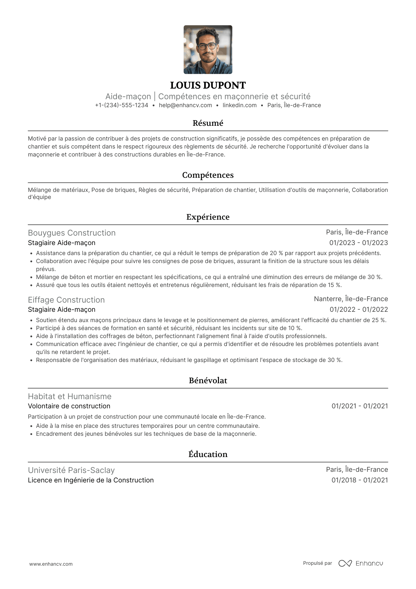 Exemple de CV d’aide maçon Resume Example