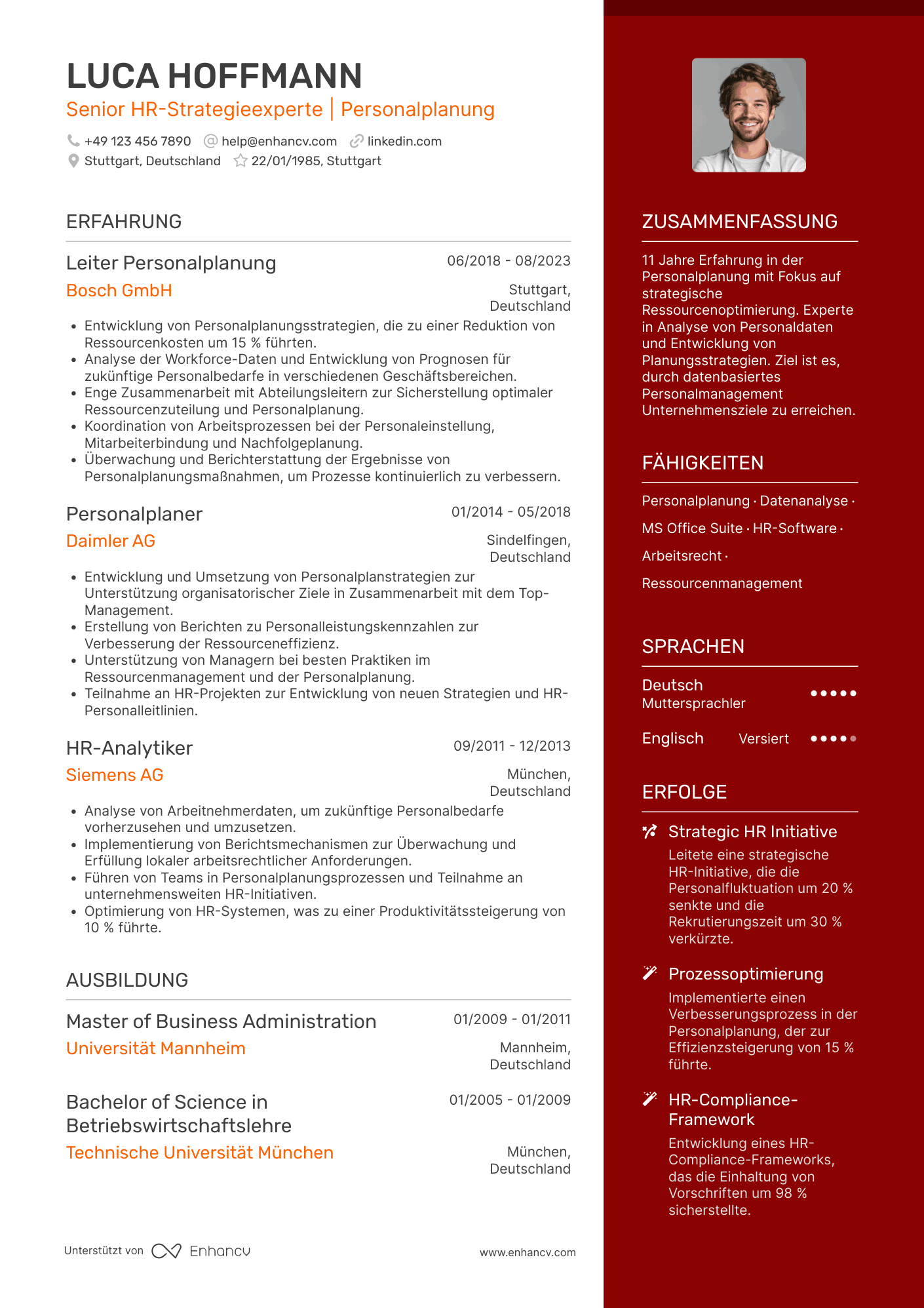 Lebenslauf als Personaler für Personalplanung Resume Example