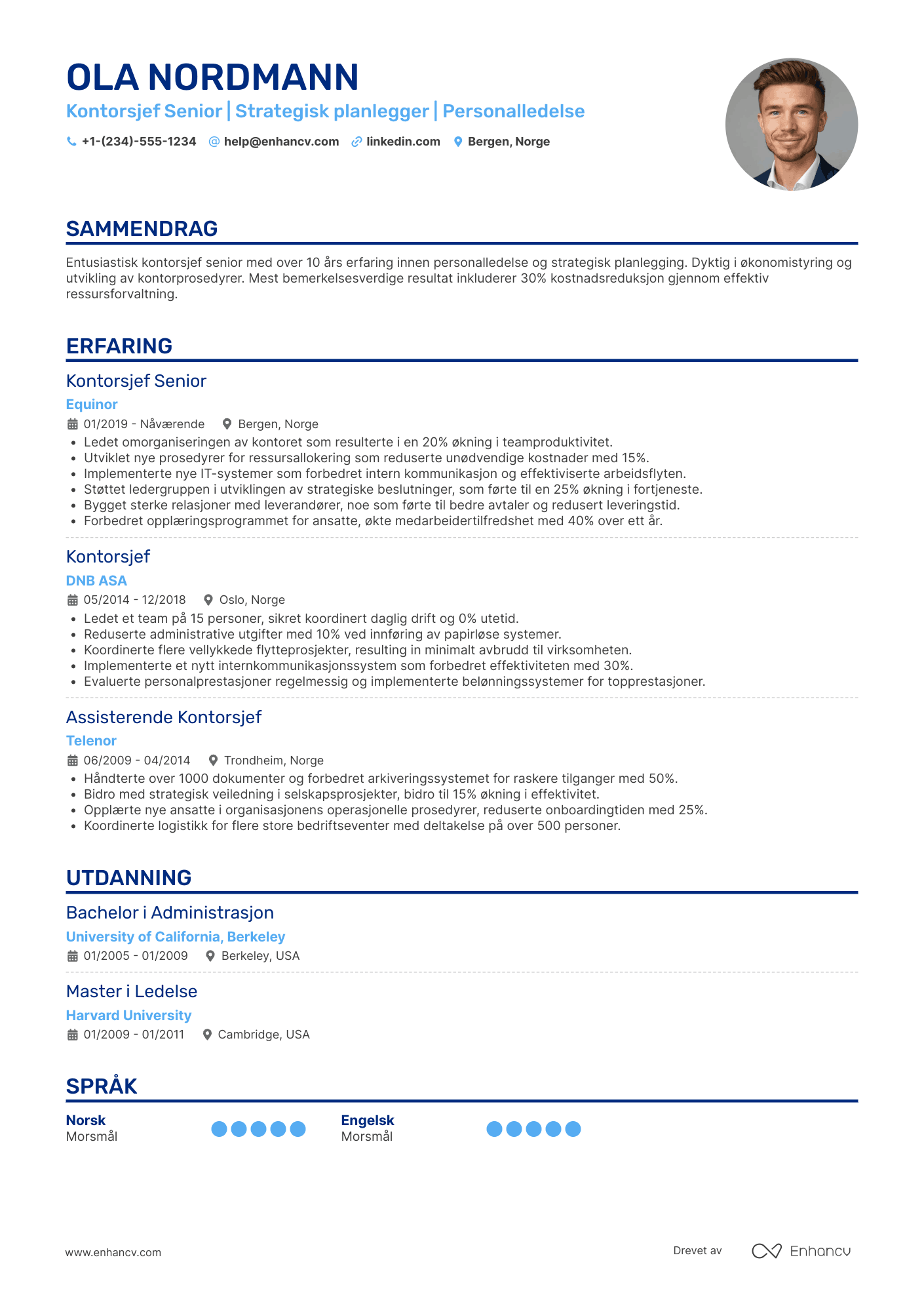 CV for Kontorsjef senior Resume Example