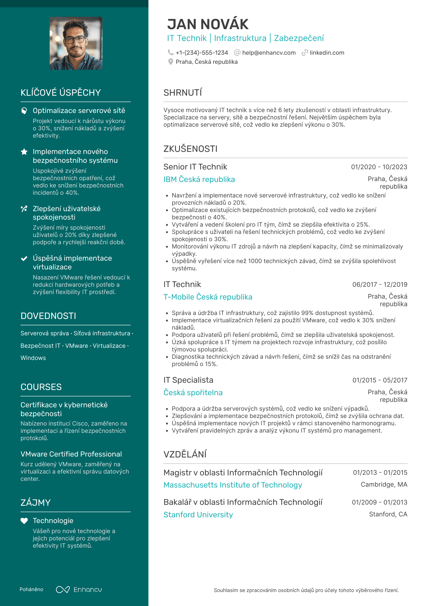 Životopis pro IT Technik Infrastruktur Resume Example