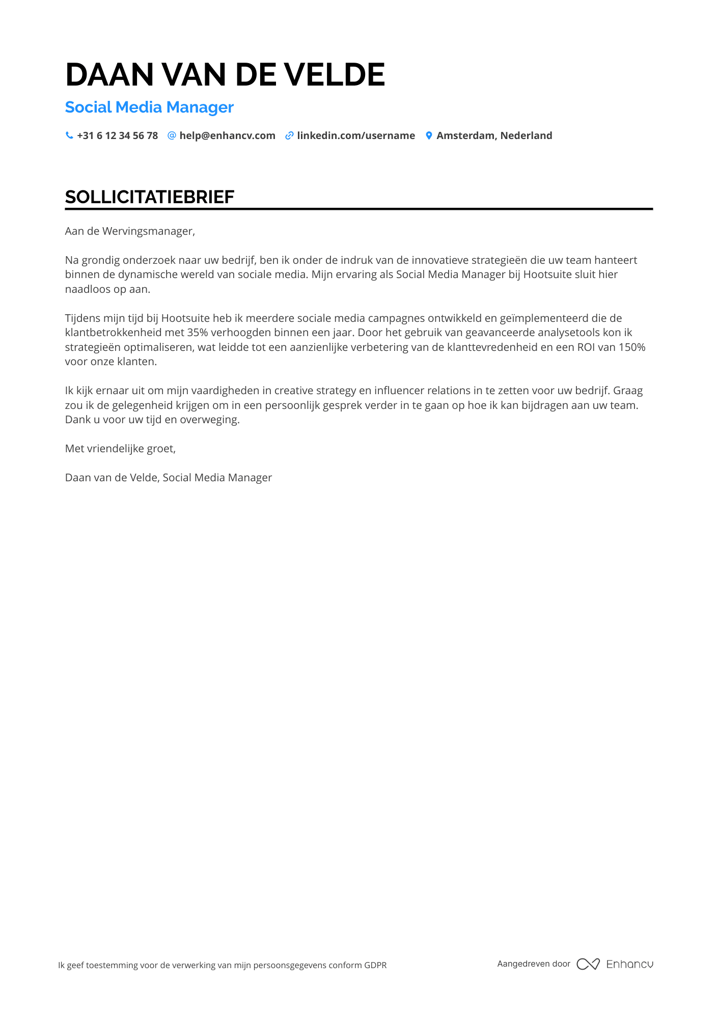 Sollicitatiebrief voor Remote Social Media Manager Resume Example