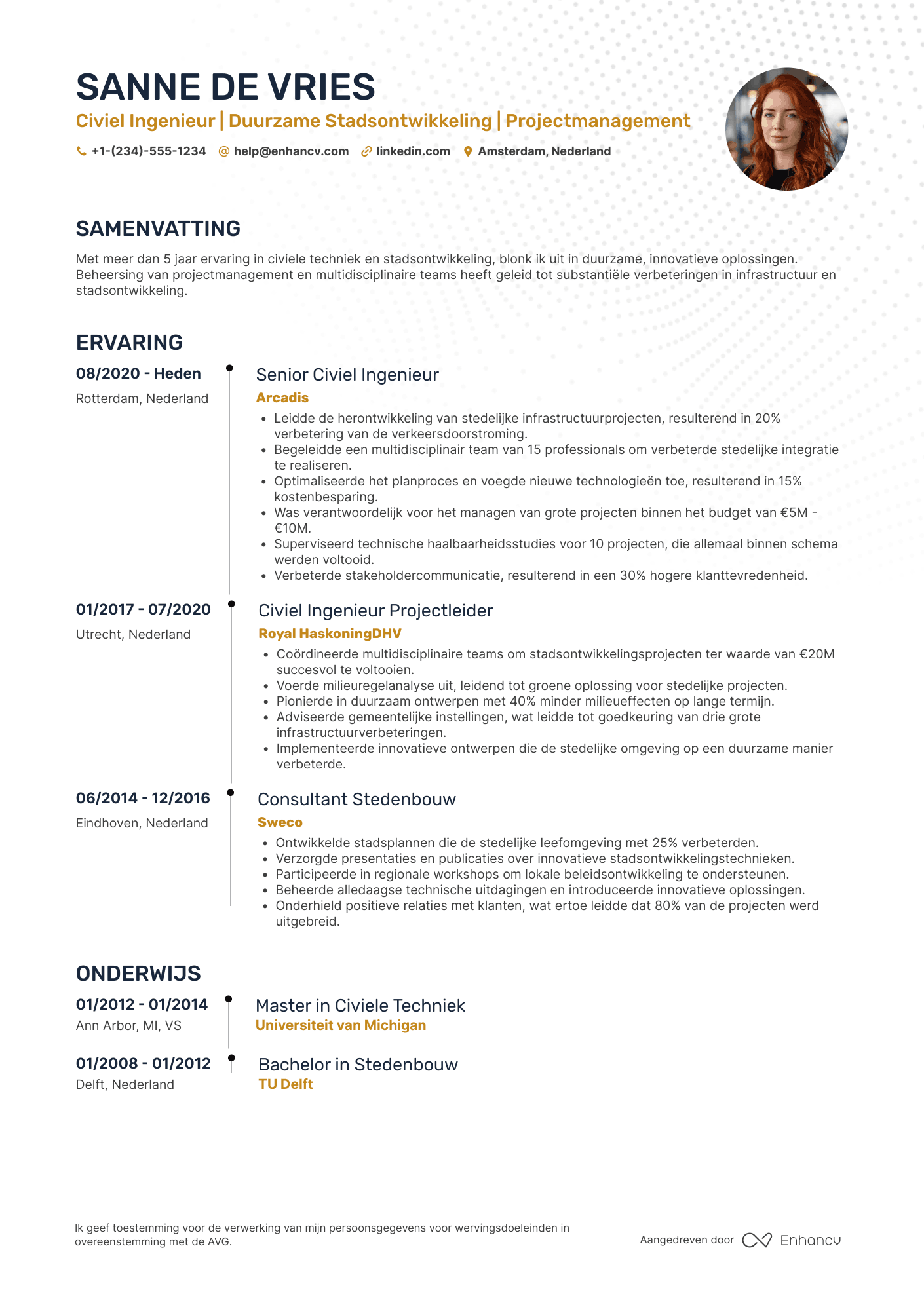 CV voor Civiel Ingenieur Stadsontwikkelaar Resume Example
