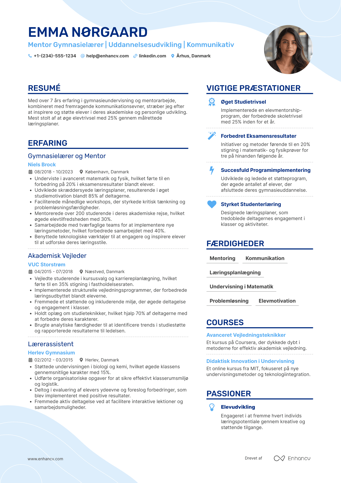 CV til Mentor gymnasielærer Resume Example
