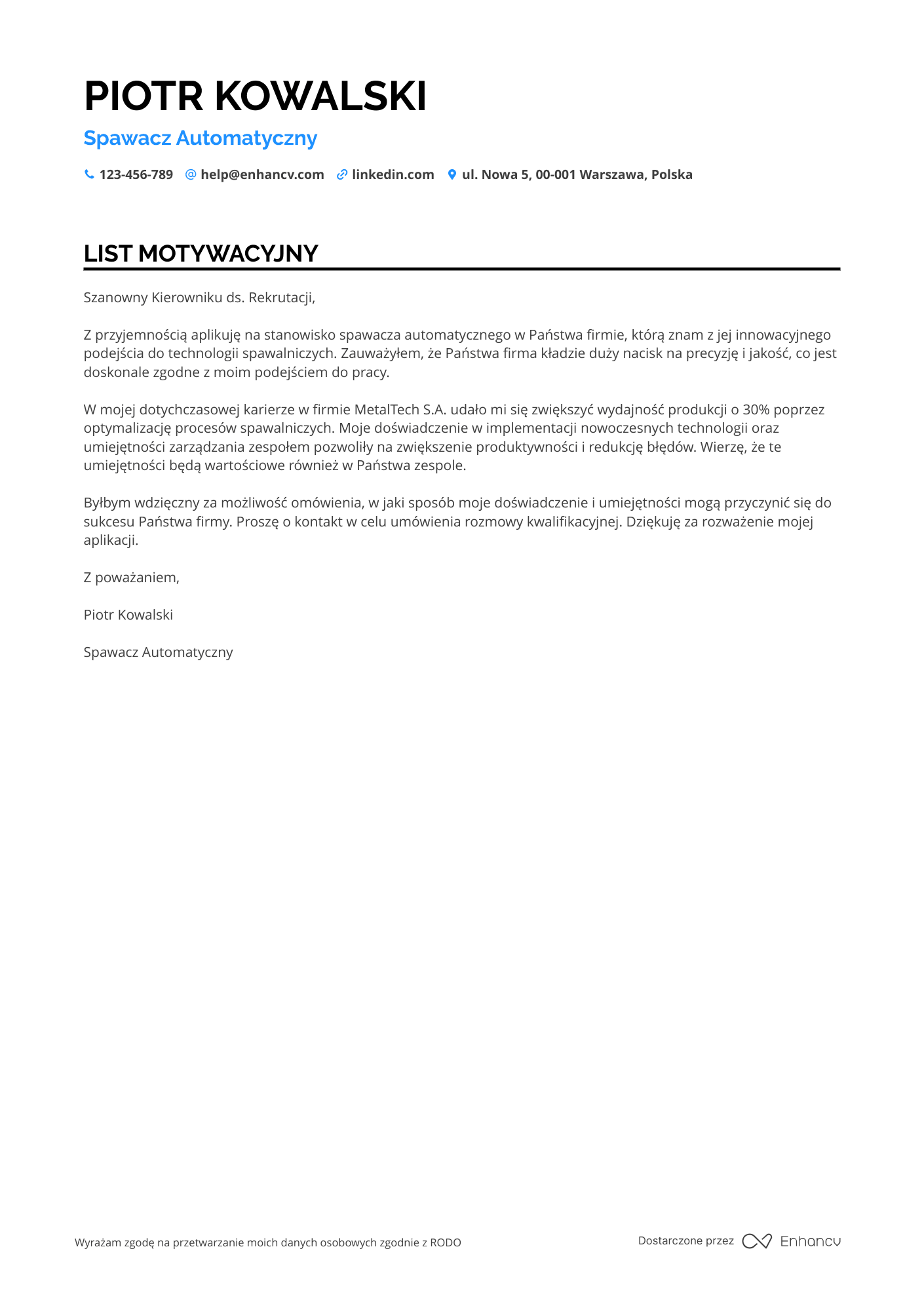 List motywacyjny dla Spawacz automatyczny Resume Example
