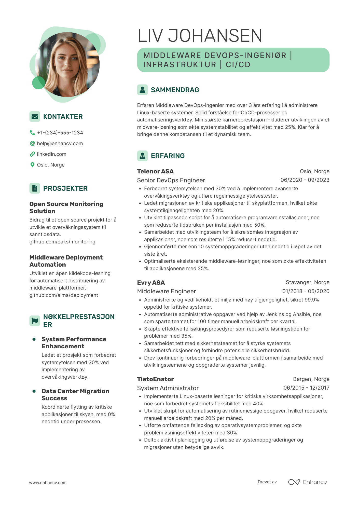 CV for Middleware DevOps ingeniør Resume Example