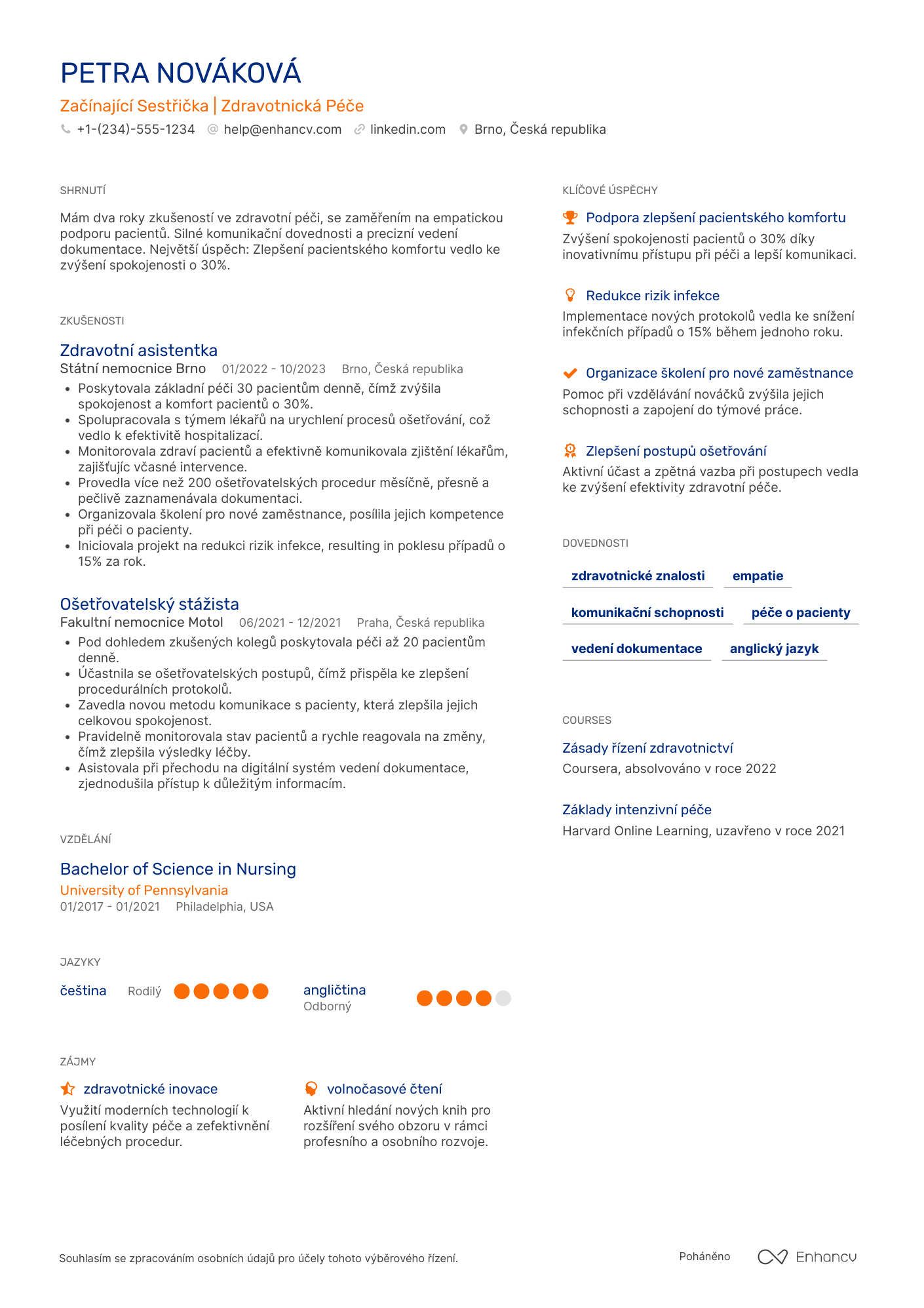 Životopis pro Začínající sestřička Resume Example