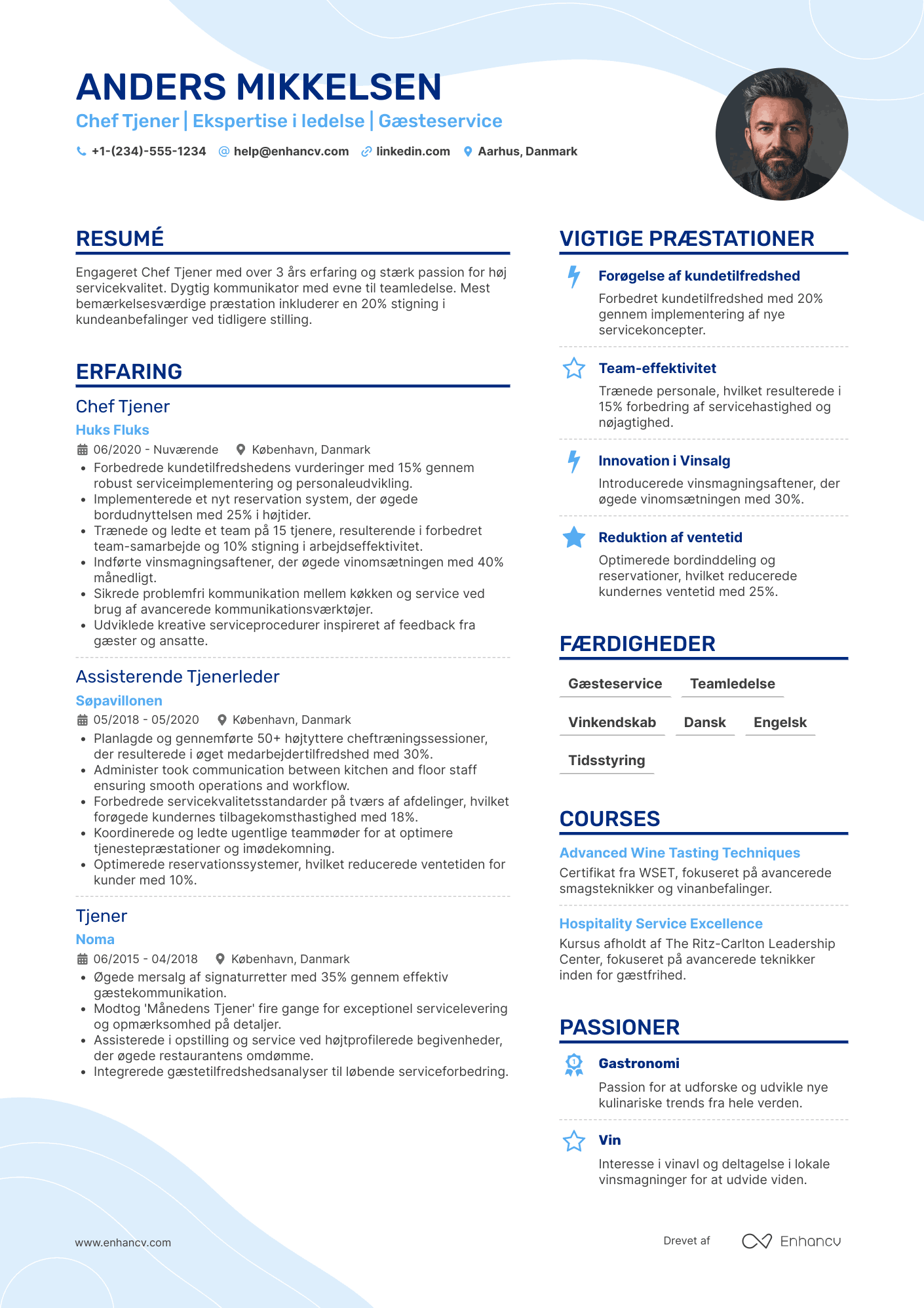 CV til Chef Tjener Resume Example