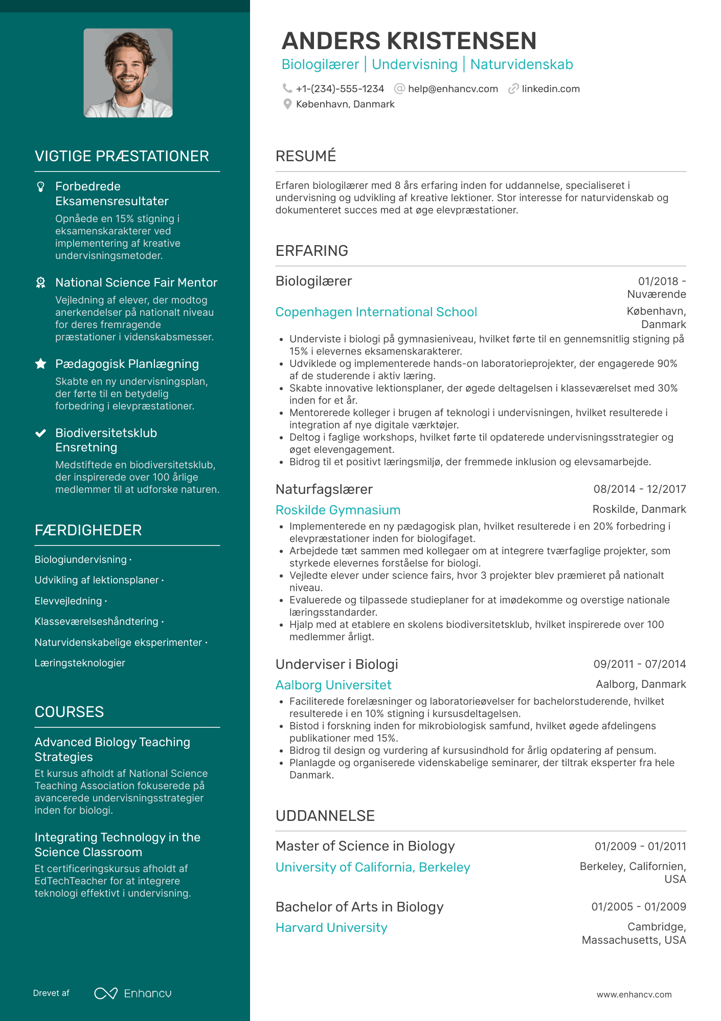 CV til Biologilærer Resume Example