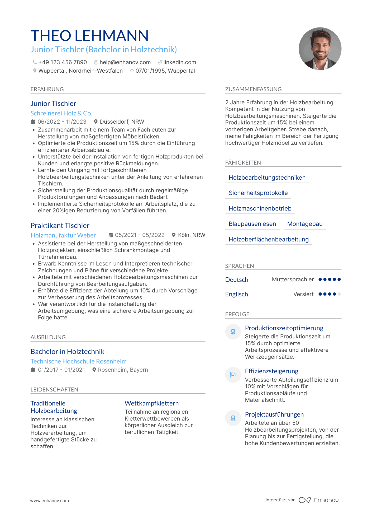 Lebenslauf als Junior Tischler Resume Example