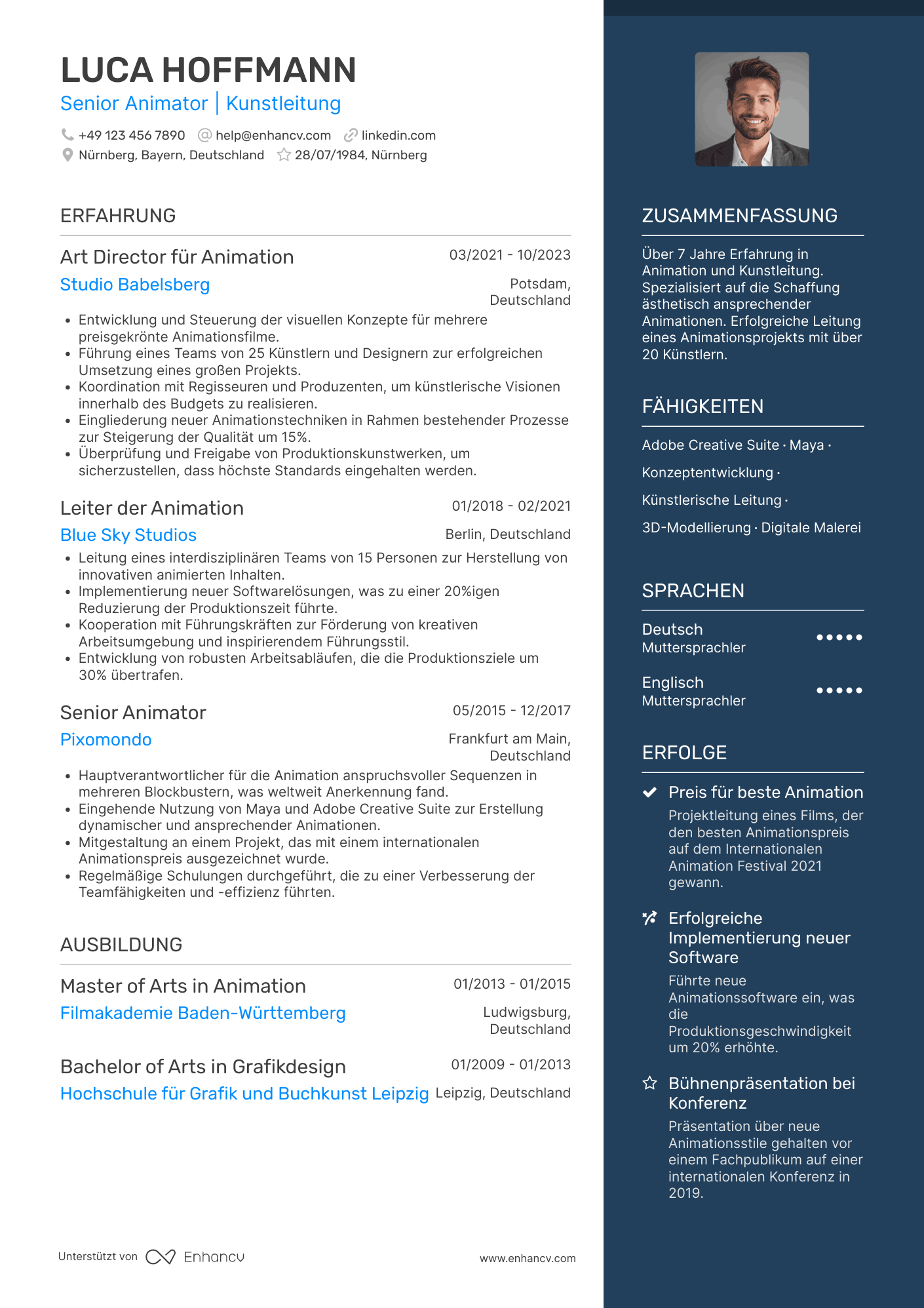 Lebenslauf als Kunst Direktor für Animation Resume Example