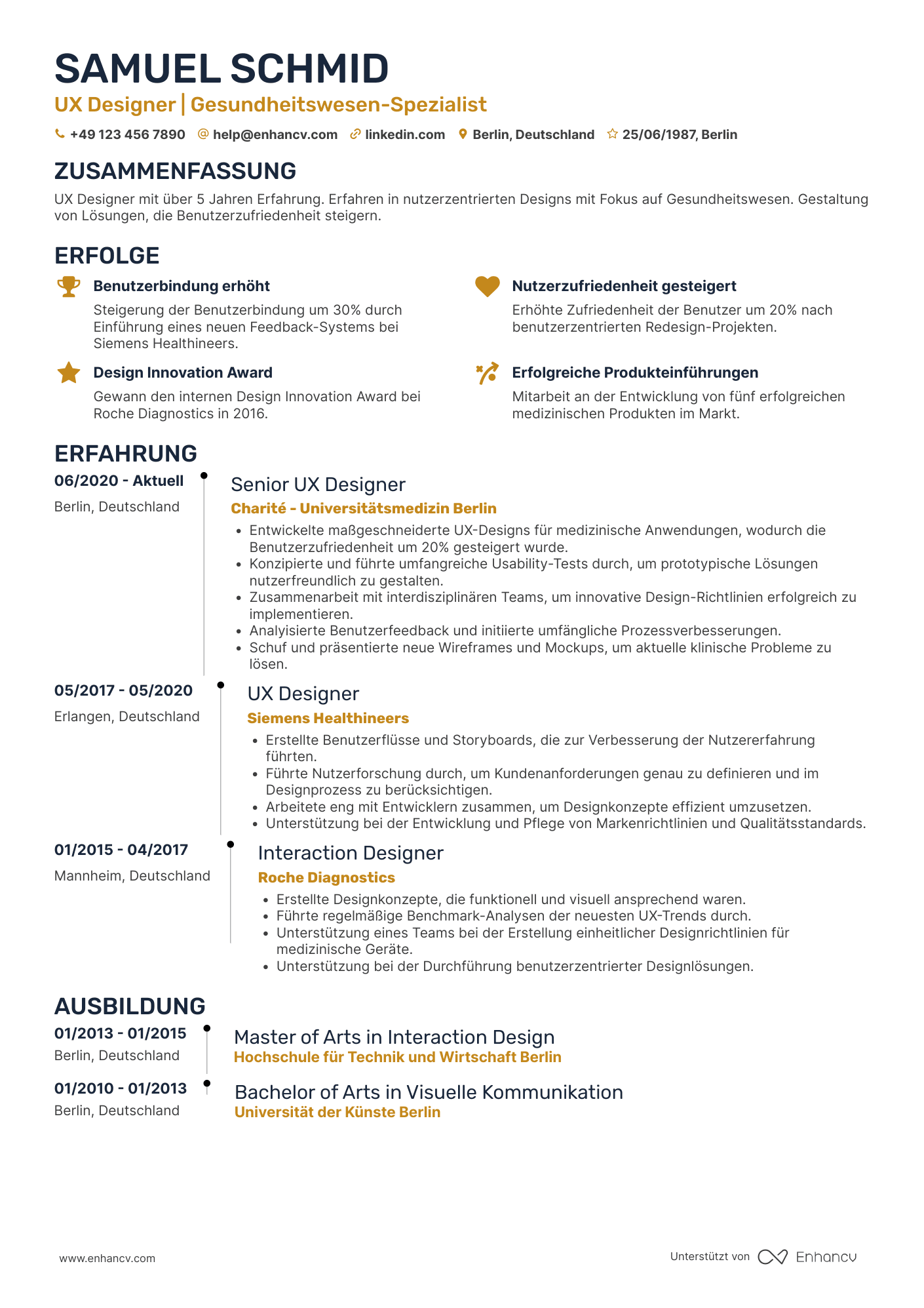 Lebenslauf in UX Designer für Gesundheitswesen Resume Example