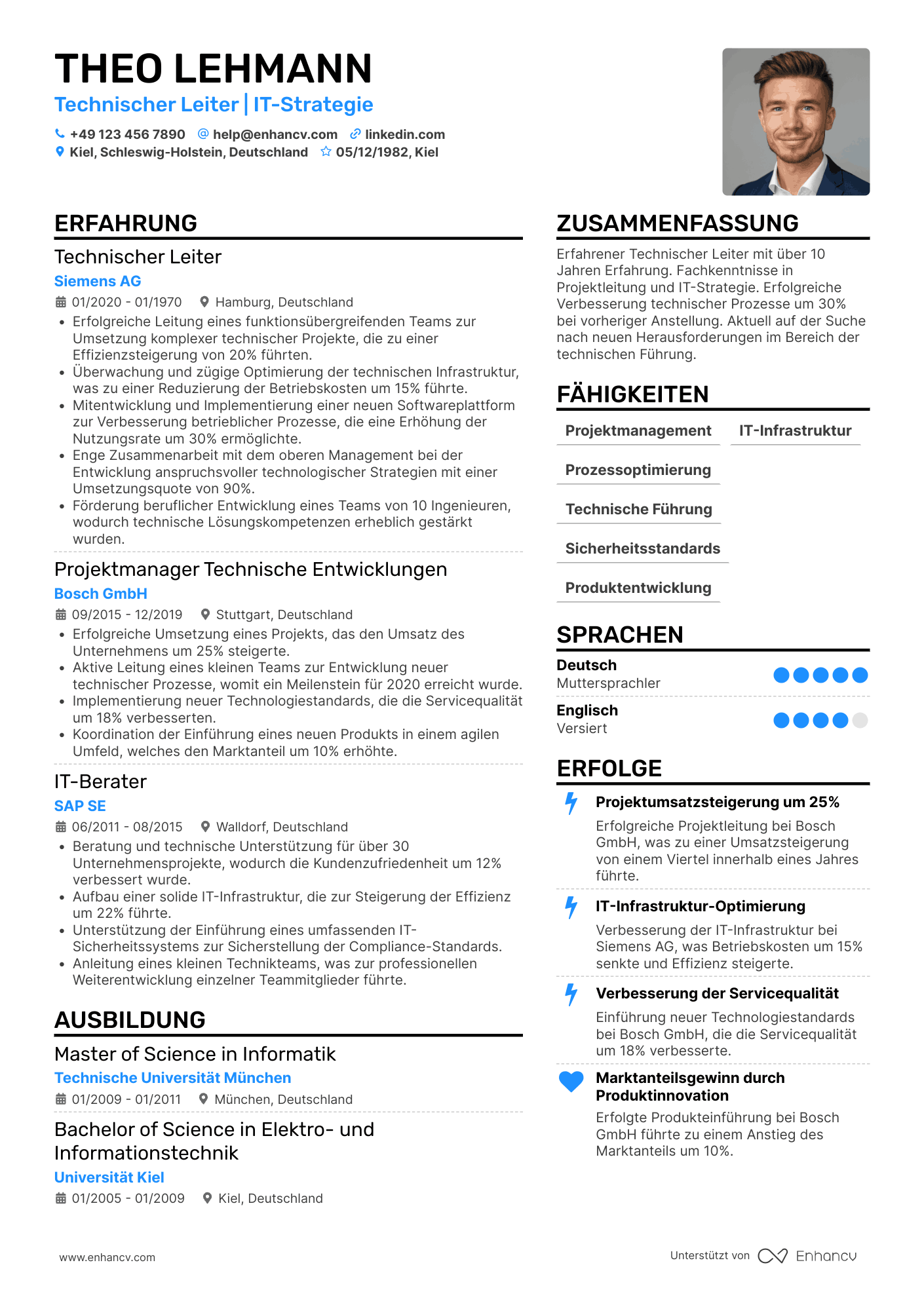 Lebenslauf als Technischer Leiter auf mittlerer Ebene Resume Example