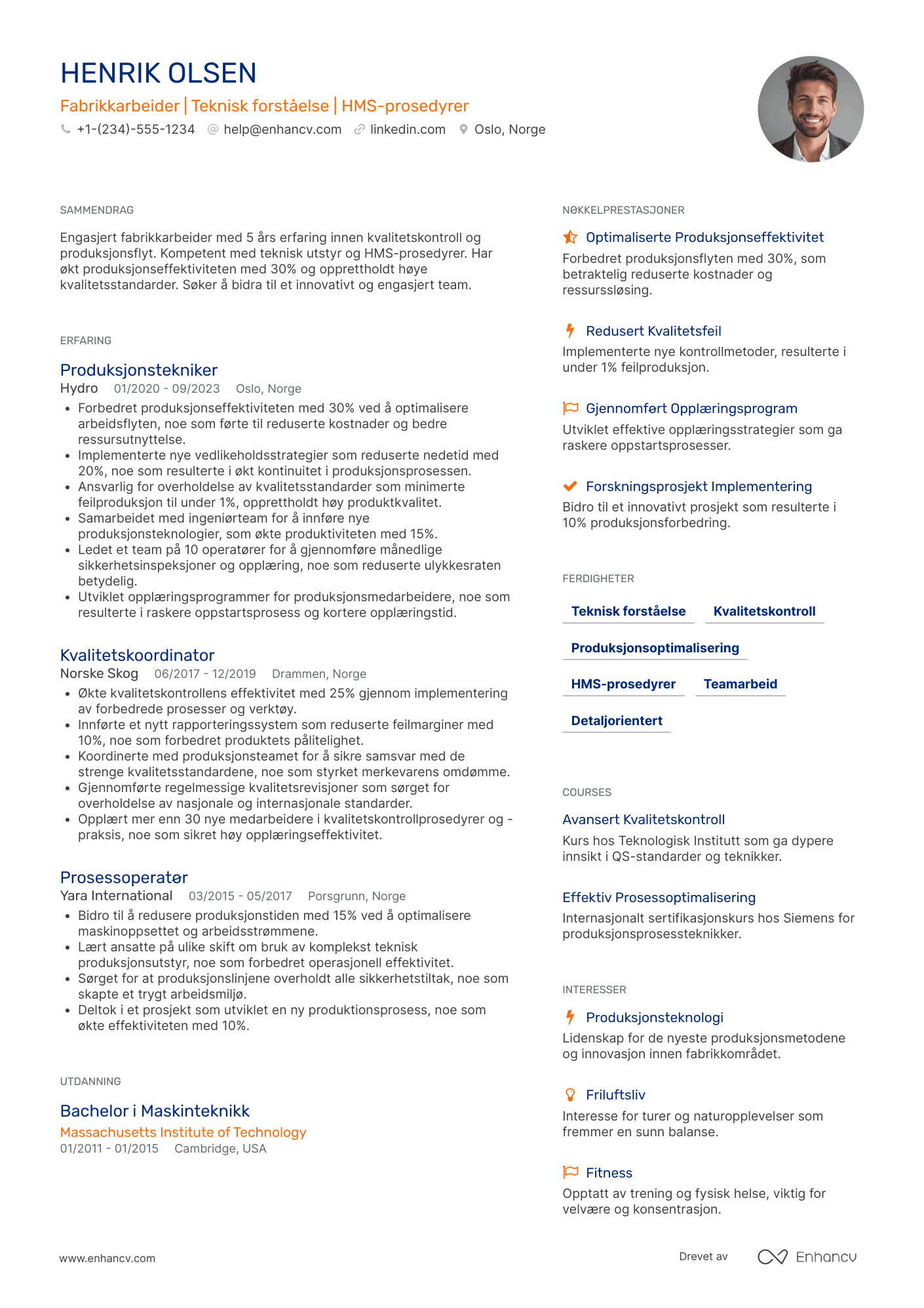 CV for Lærling Fabrikkarbeider Resume Example