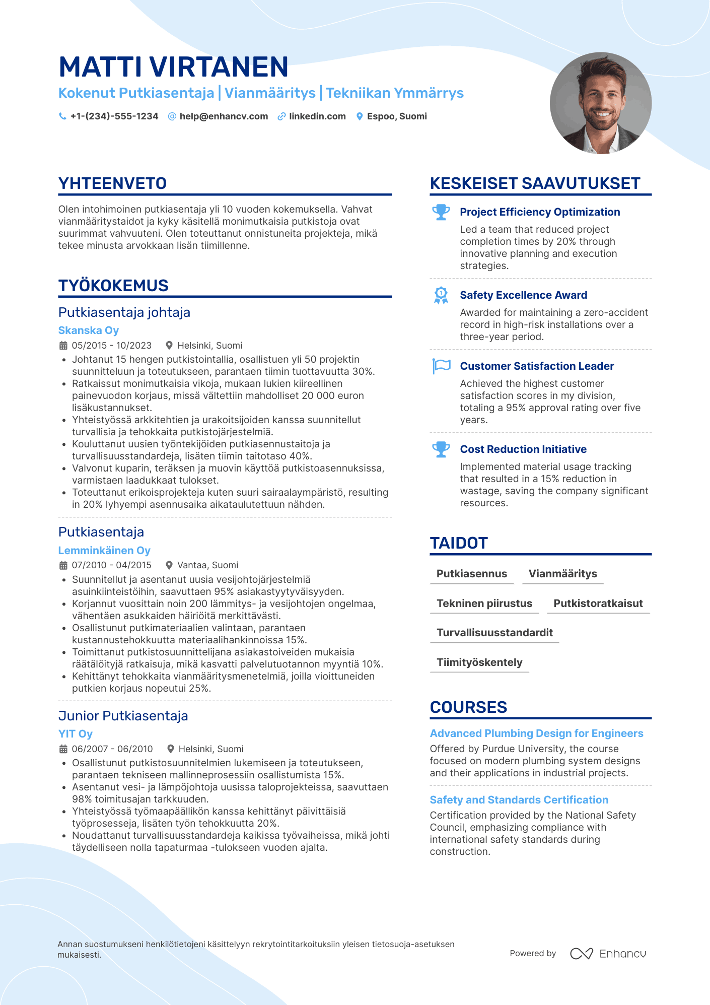 Ansioluettelo Putkiasentaja Resume Example