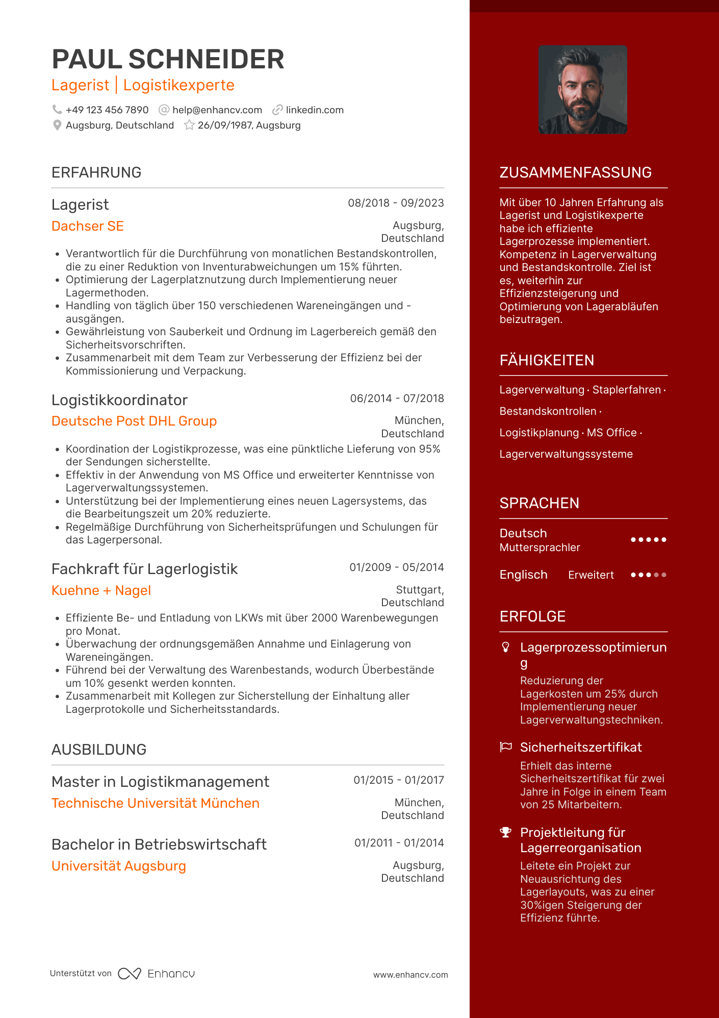 Lebenslauf als Lagerist mit Berufserfahrung Resume Example