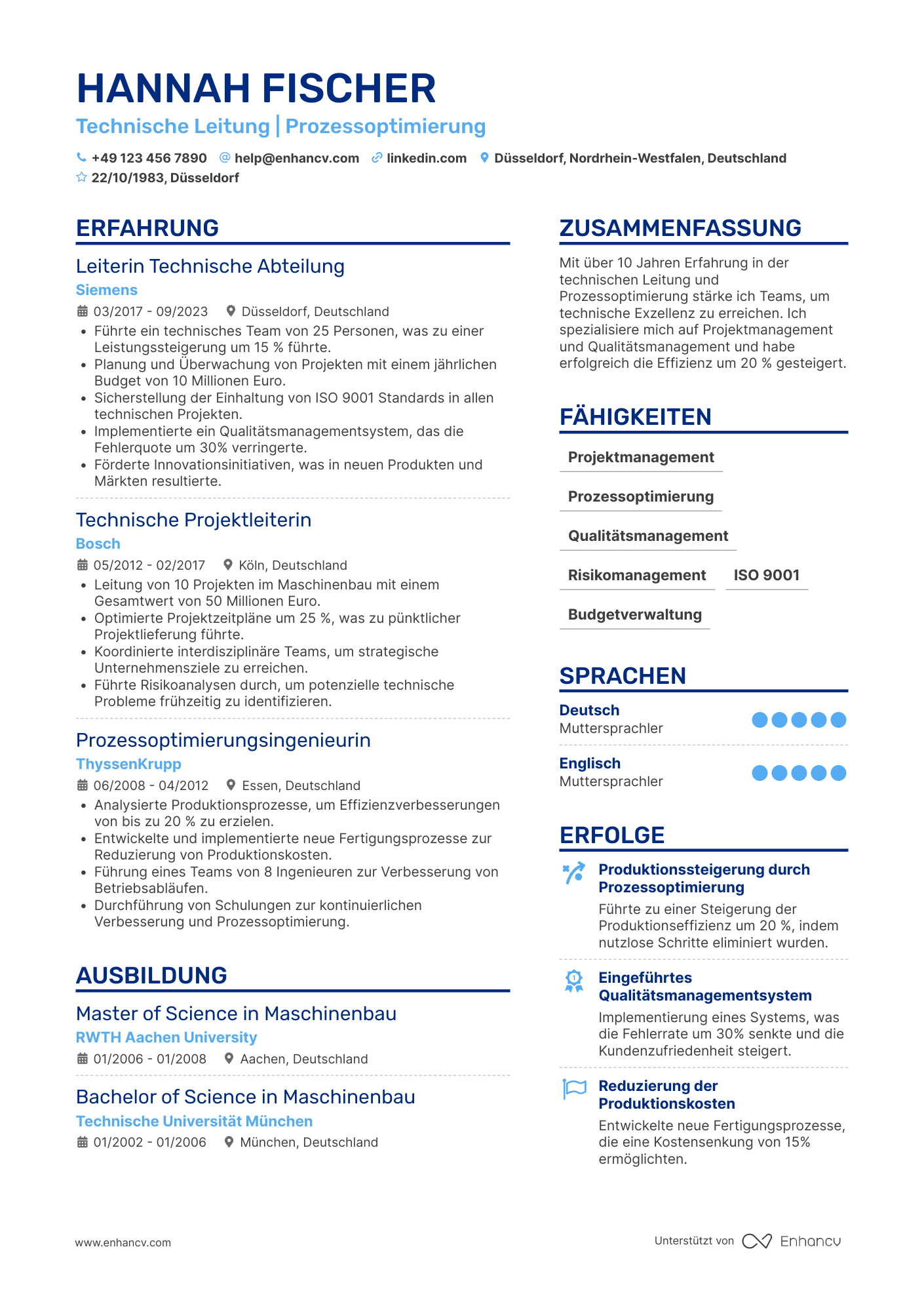 Lebenslauf als Technischer Leiter auf Führungsebene Resume Example