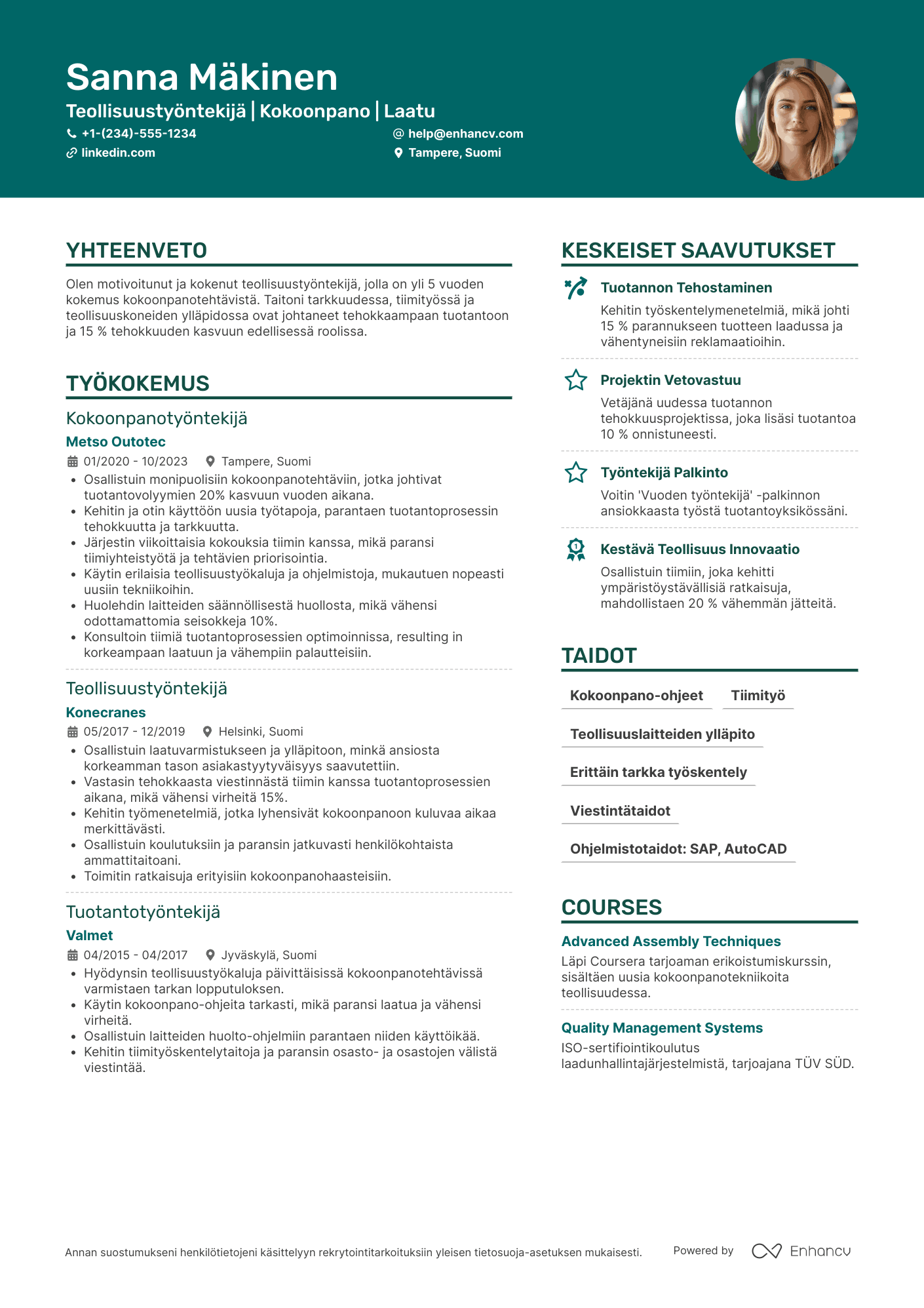 Ansioluettelo Teollisuustyöntekijä Kokoonpano Resume Example