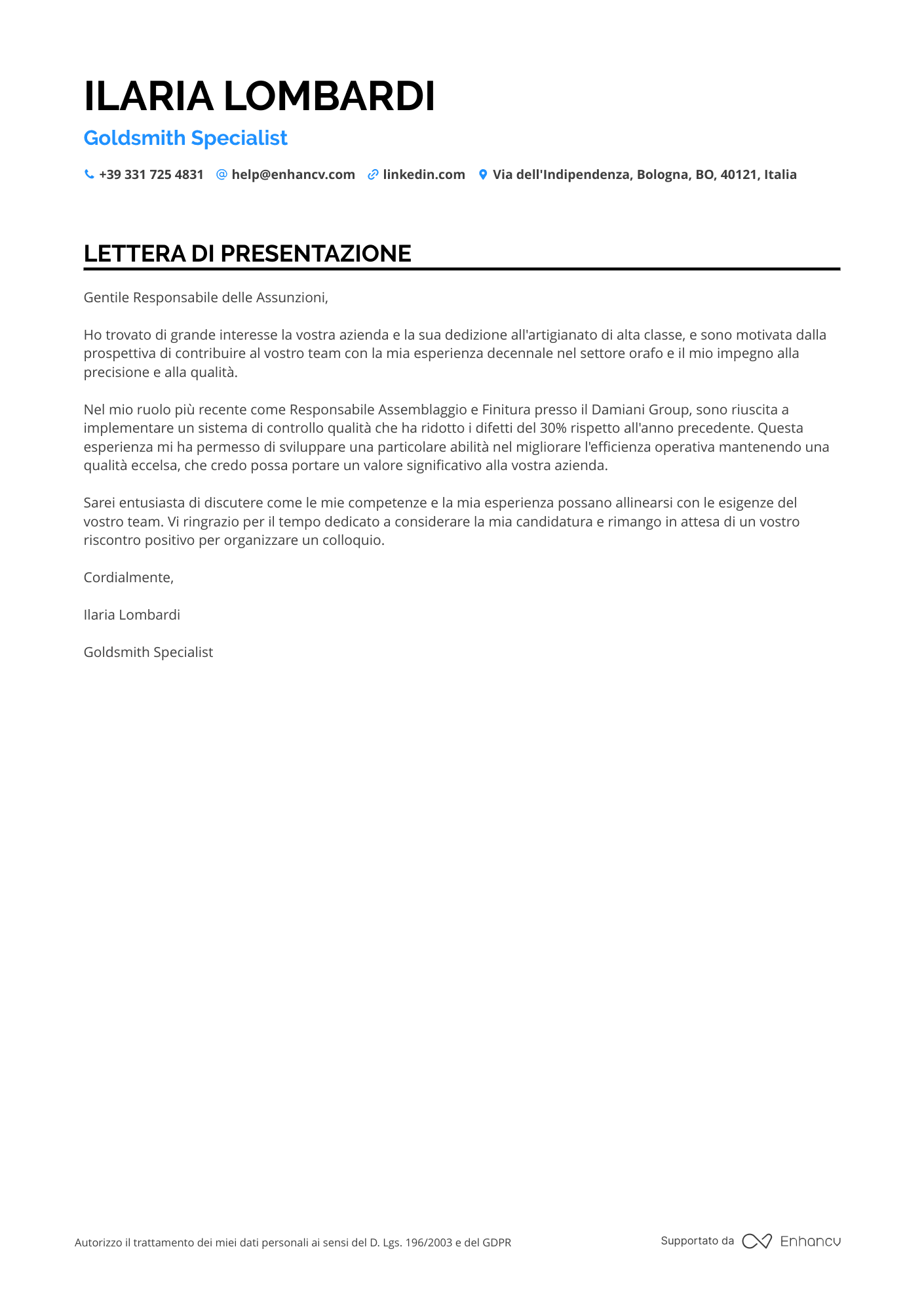 Meccanico Senior Resume Example
