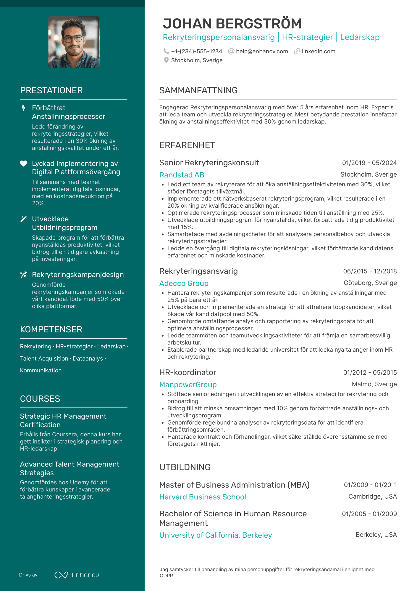 CV för Rekryteringspersonalansvarig Resume Example