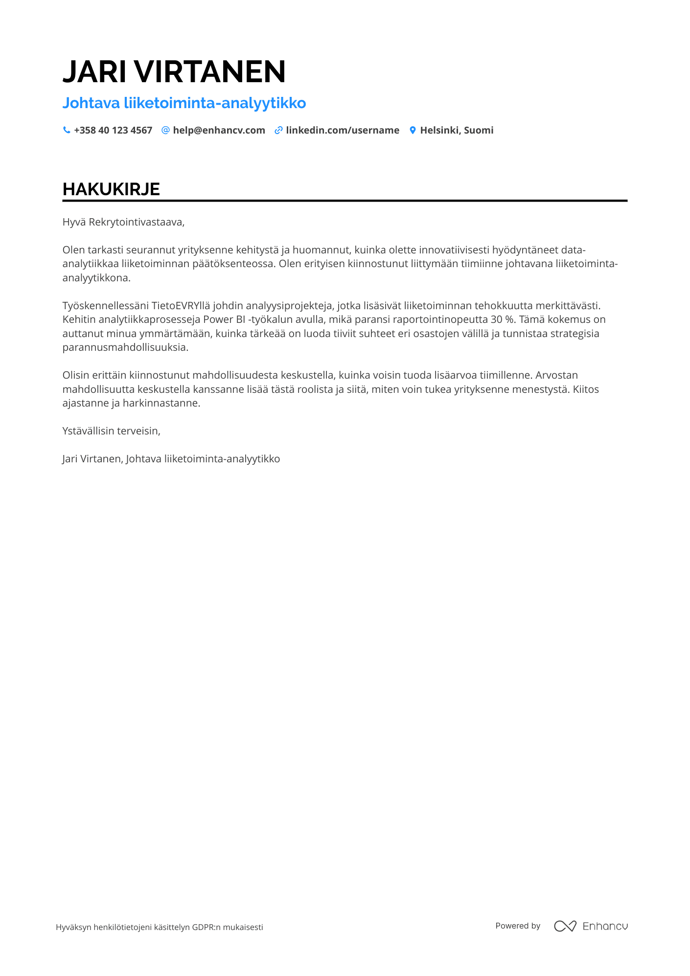 Hakukirje Johtava Liiketoiminta analyytikko Resume Example