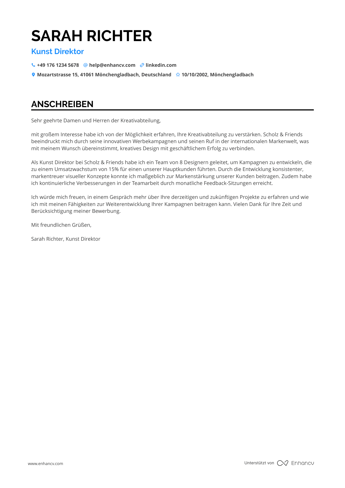 Kunst Direktor für Werbung Resume Example