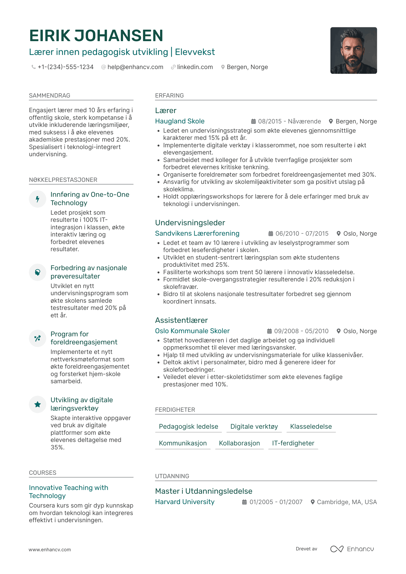 CV for Lærer i offentlig skole Resume Example