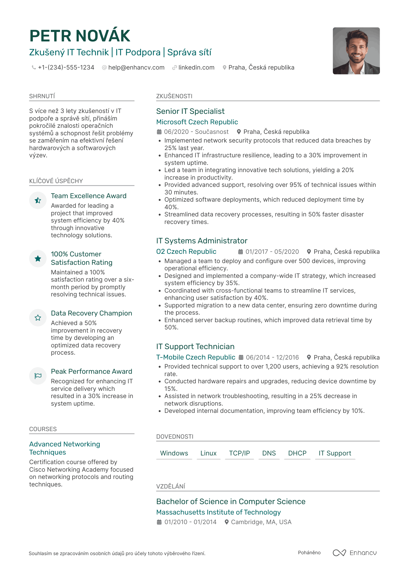 Životopis pro Erfahrener IT Technik Resume Example