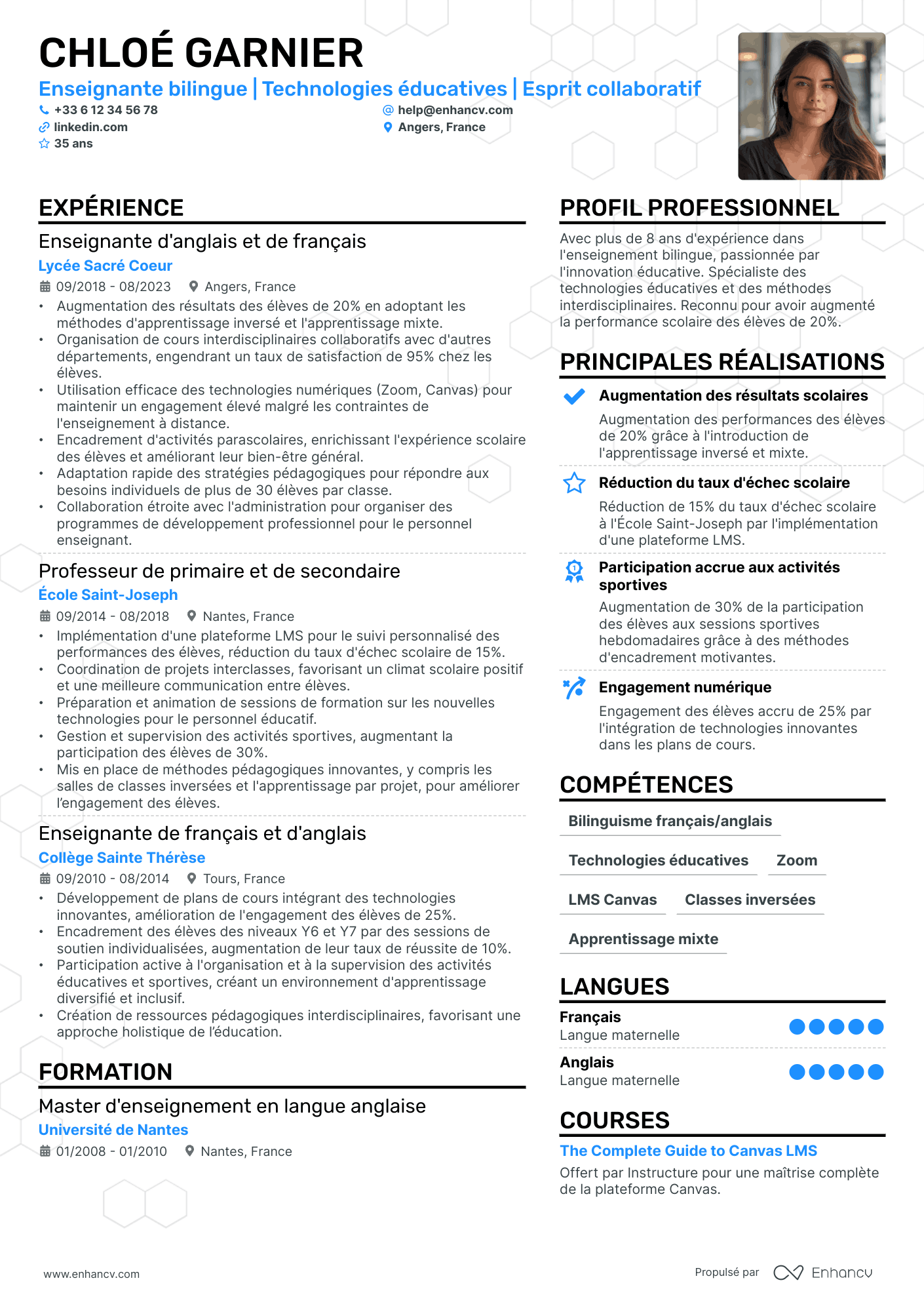 Enseignant référent Resume Example