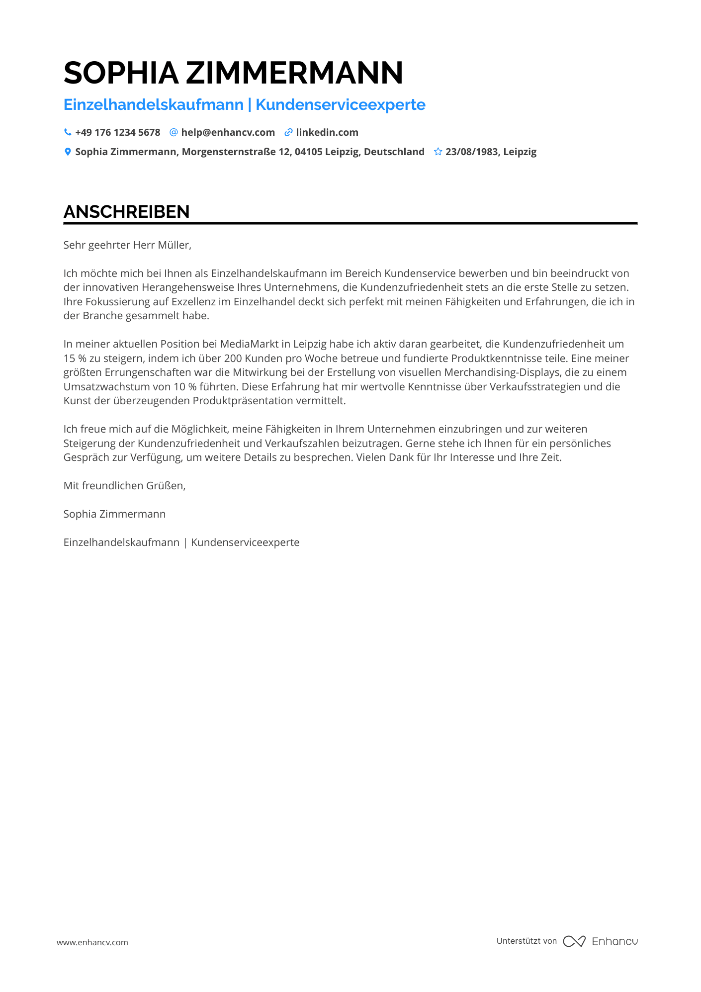 Einzelhandelskaufmann Resume Example