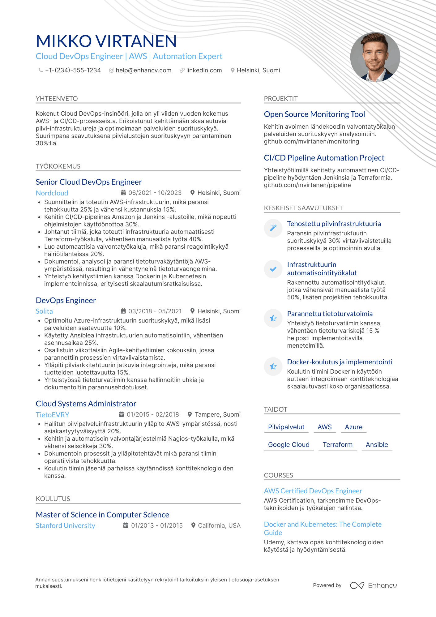 Ansioluettelo Cloud DevOps insinööri Resume Example