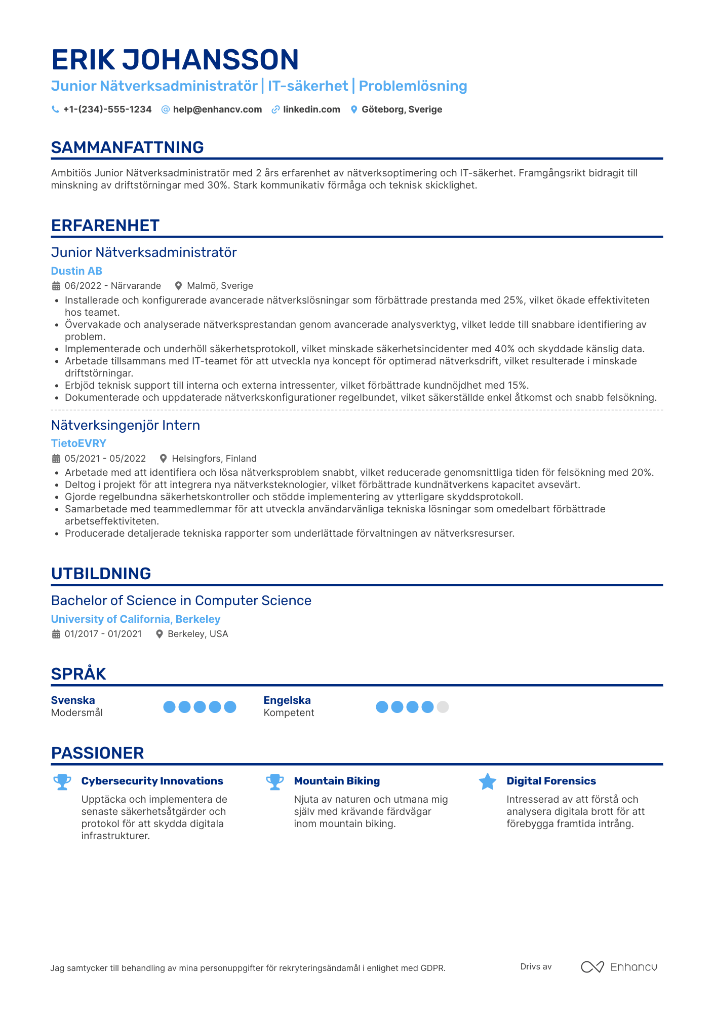 CV för Junior nätverksadministratör Resume Example