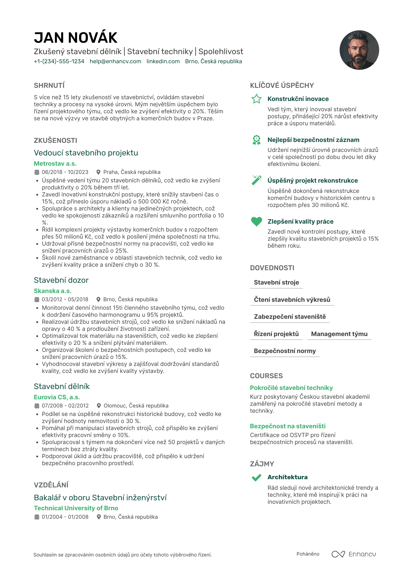 Životopis pro Zkušený stavební dělník Resume Example