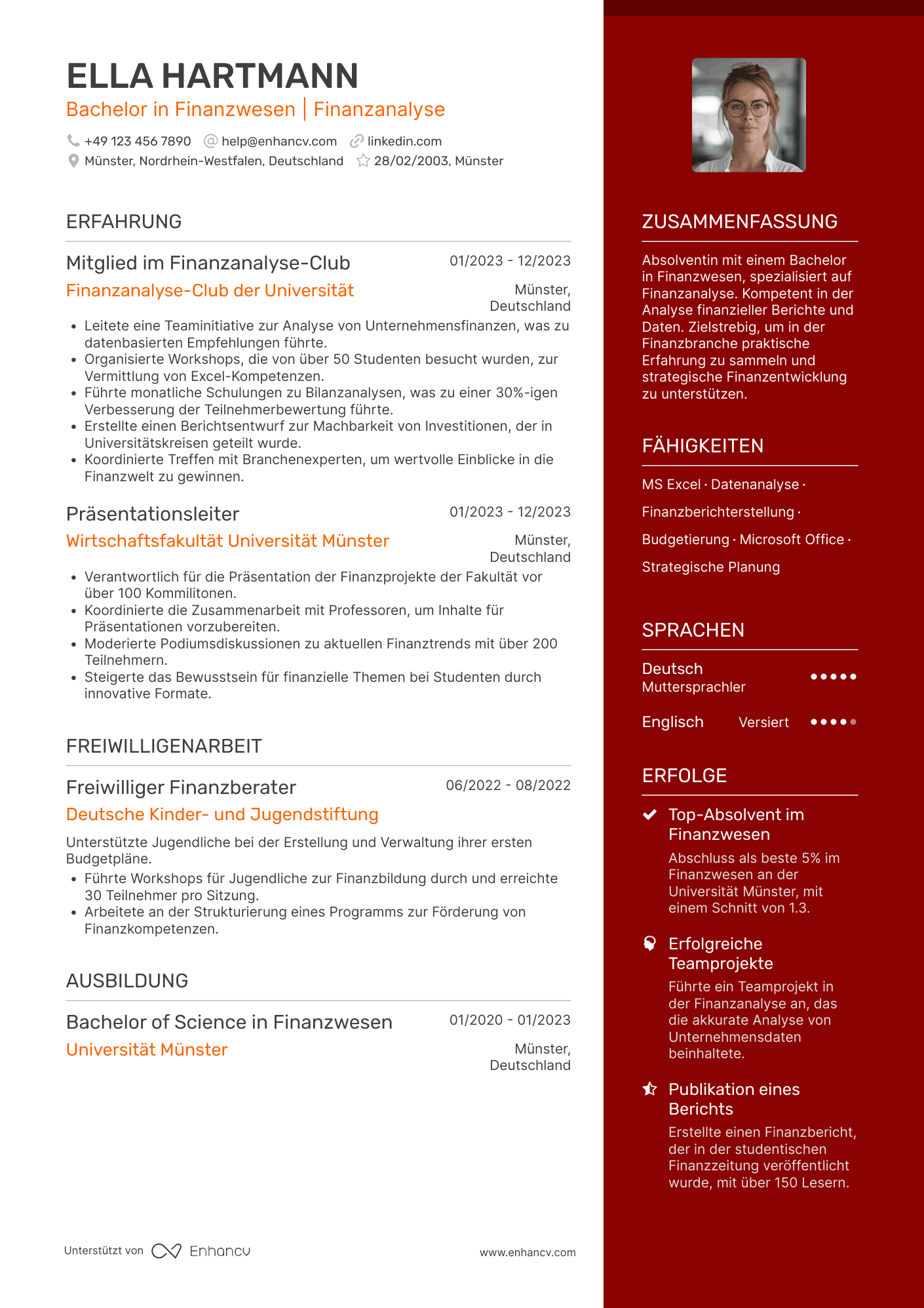Lebenslauf als Finanzwesen Praktikant Resume Example